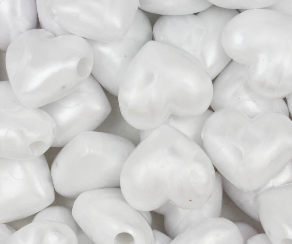 White Pearl Heart Beads, Pendant Beads, Large Hole Beads, Beads for Necklace, White Beads, Beads for Bracelet, Beads 18mm