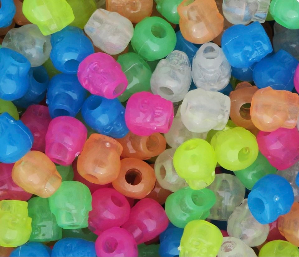 Neon Skull Beads for Necklace, Halloween Beads for necklace, Neon Beads 11mm, Goth Beads, Cosplay Beads, Fun Beads