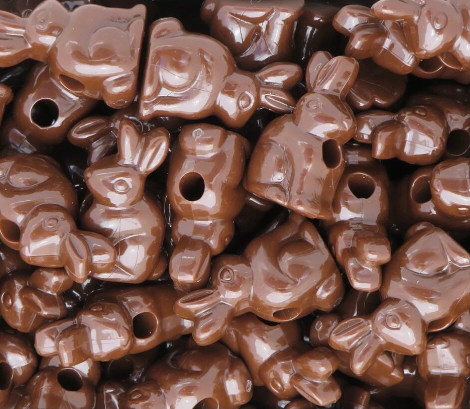 Chocolate Candy Bunny Beads, Brown Beads, Candy Beads, 24mm Beads, Easter Beads, Animal Beads for Necklace, Kids Beads