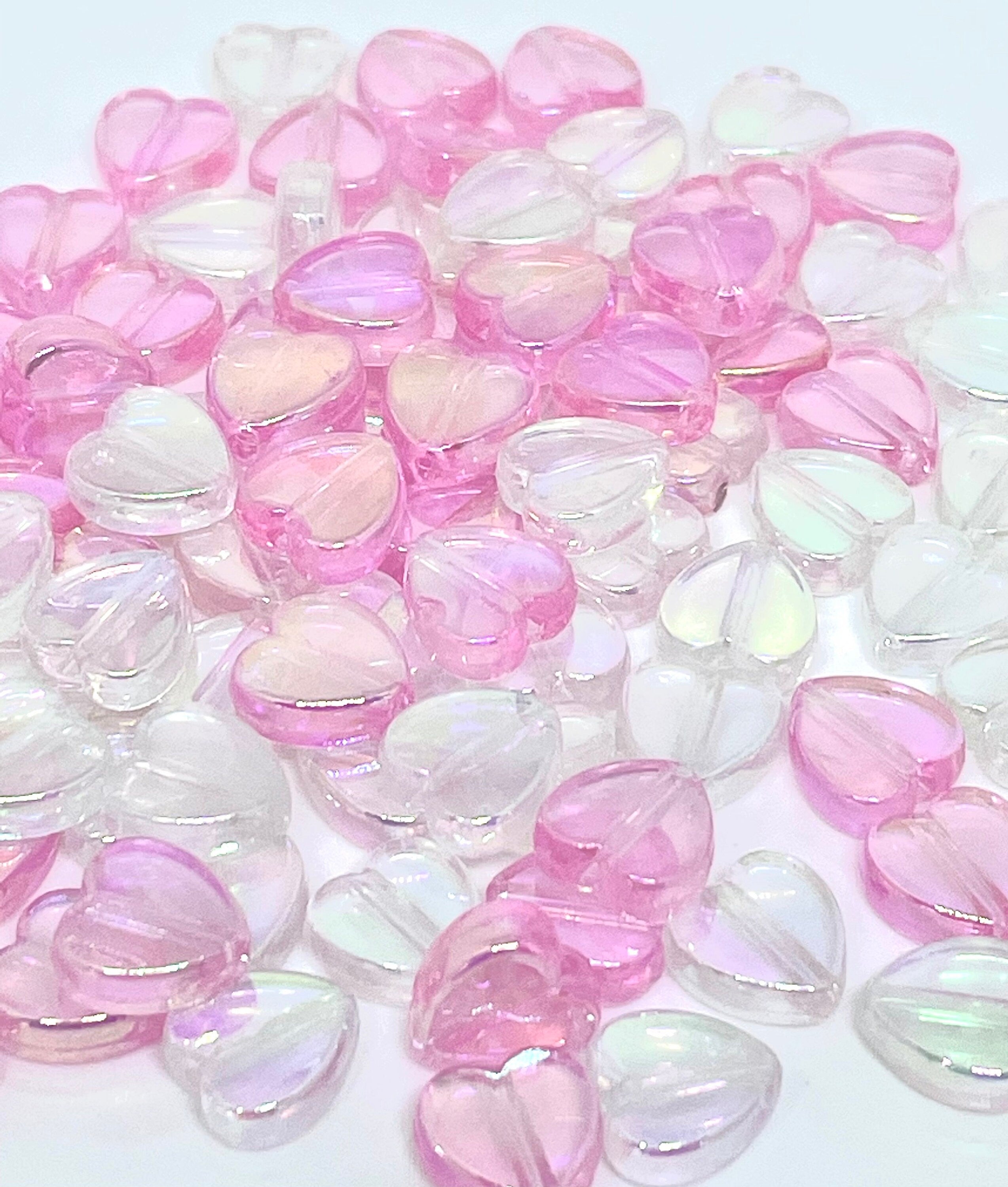 Strawberries and Cream Bead Mix, Translucent and Pink Heart Bead Mix, Heart Beads 8mm, Heart Beads for Bracelet, Heart beads for Necklace