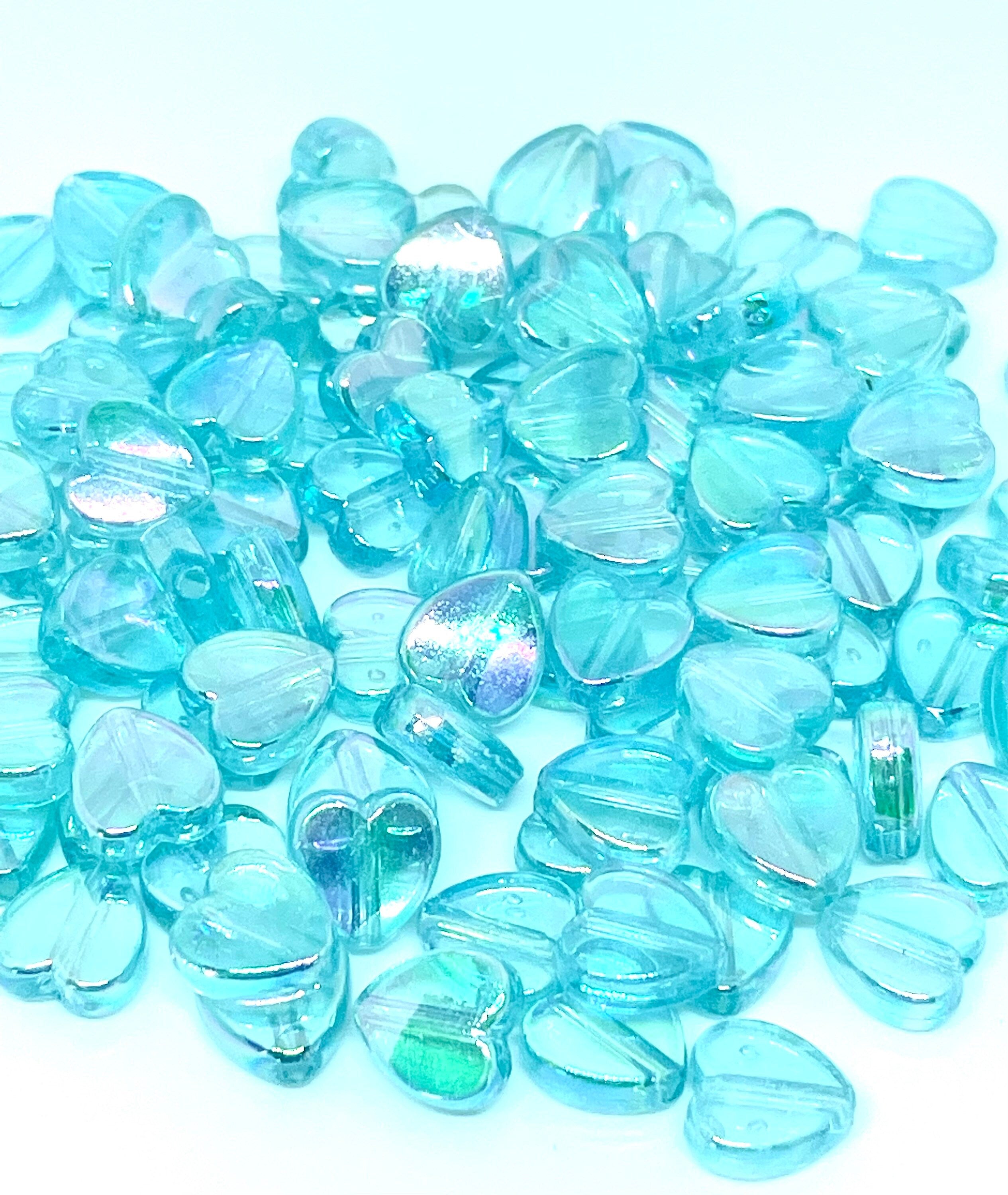 Clear Baby Blue Heart Beads for Bracelet, 8mm Beads for Necklace, Heart Spacer Beads, Blue Beads, Cute Blue Beads, Clear Heart Beads