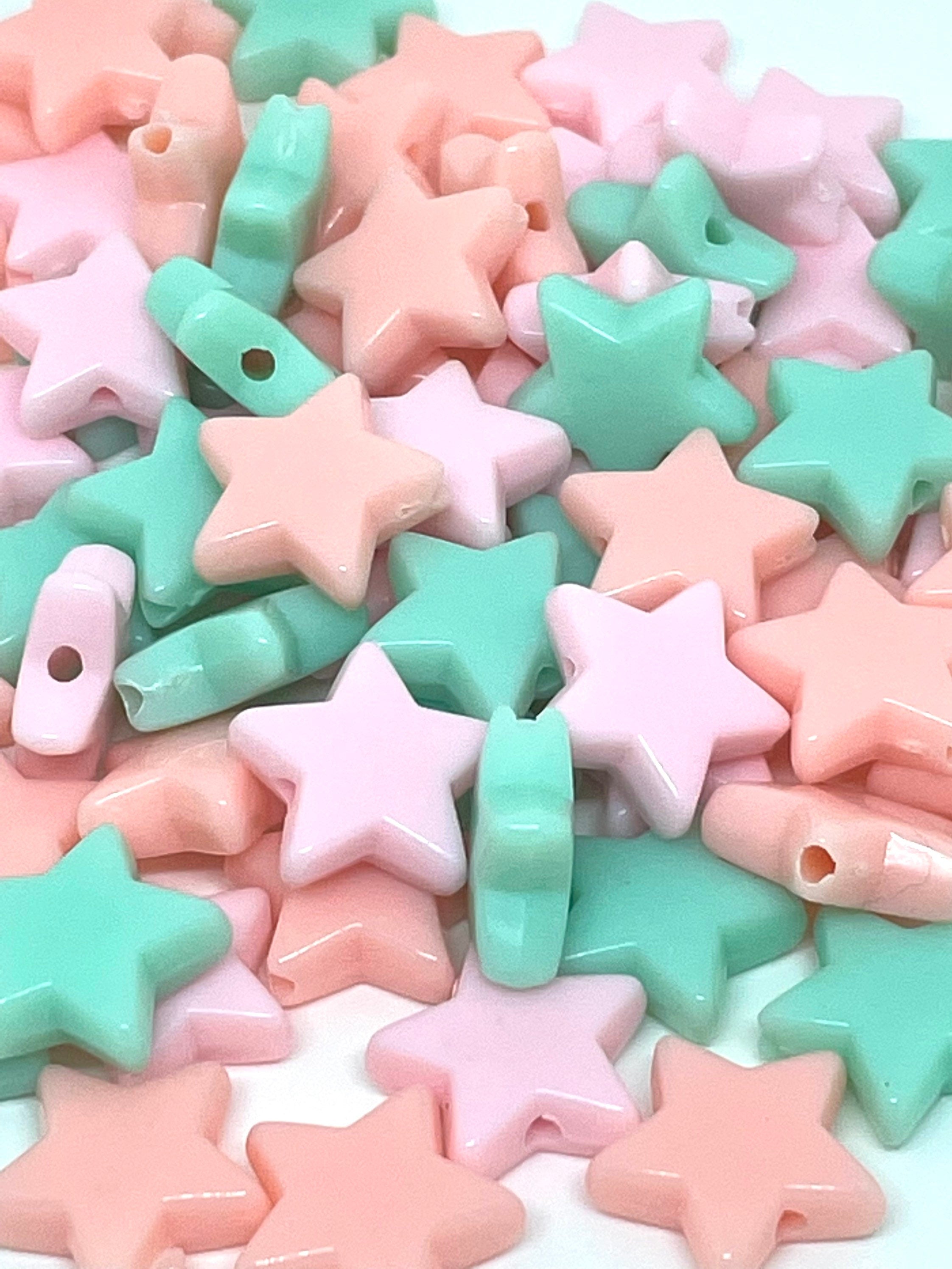 Pastel Star Mix, Mint Green, Peach, and Baby Pink Star Beads, 14mm Beads, Large Star Beads for Necklace, Pastel Star Beads for Bracelet