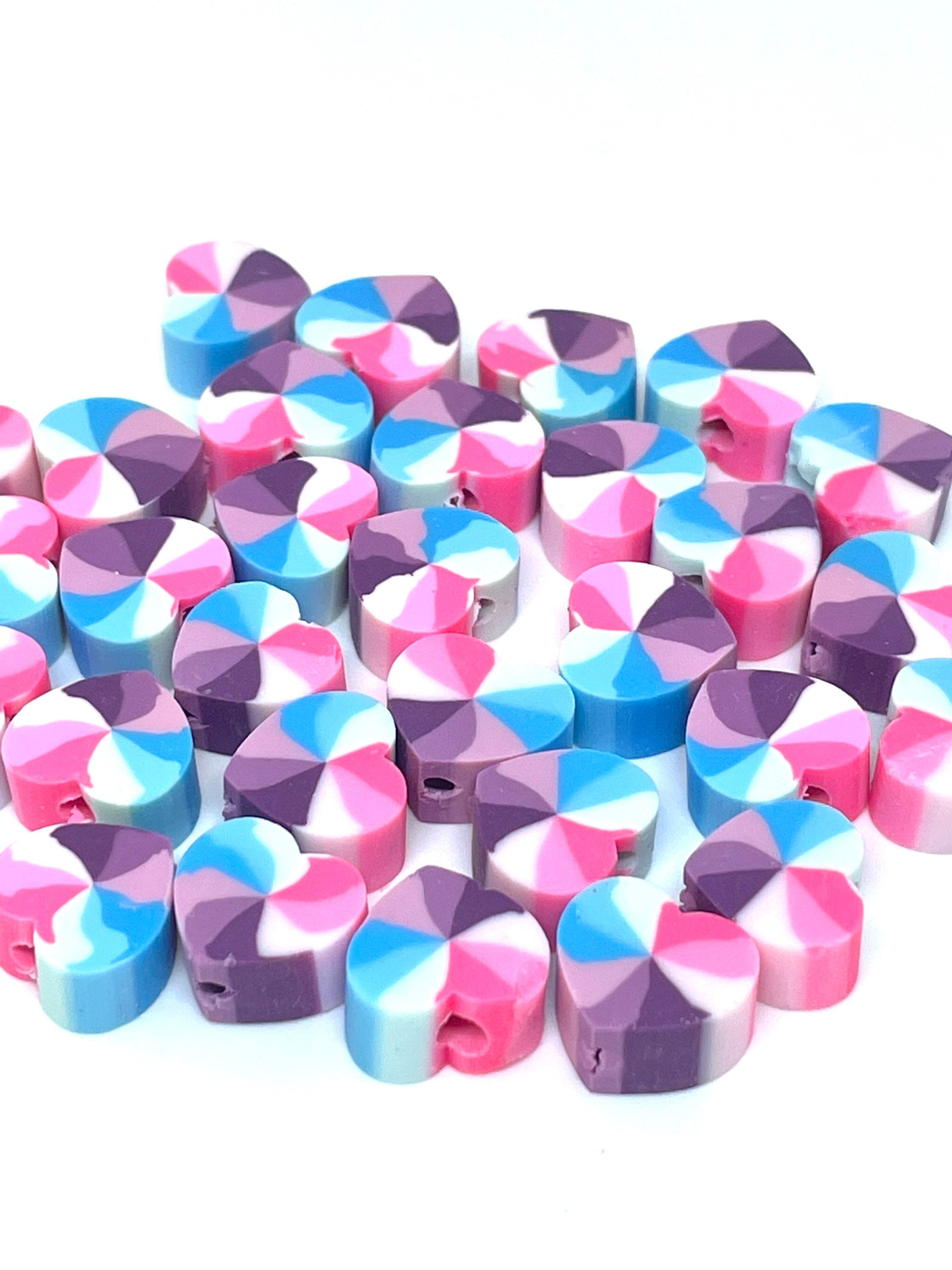 Pastel Heart Beads, Polymer Clay Heart Beads, 10mm Heart Beads made from polymer clay Beads for Bracelet, Heart Spacer Beads for Alphabet