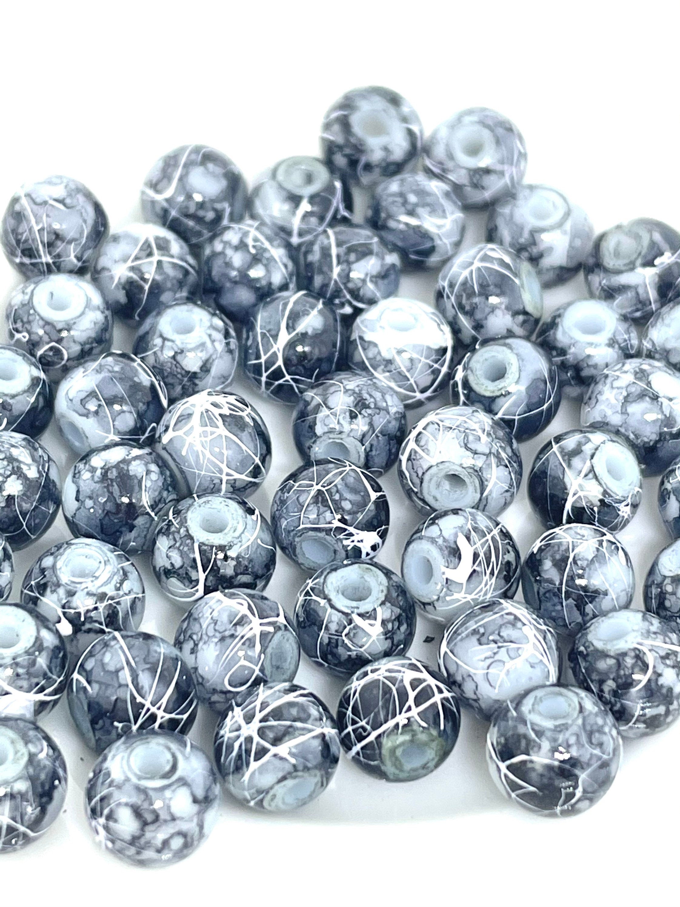 Black and White Marble Beads, Black and White Beads, Black and White Tie Dye Beads, 6mm Beads for Bracelet, 6mm Beads for Anklet