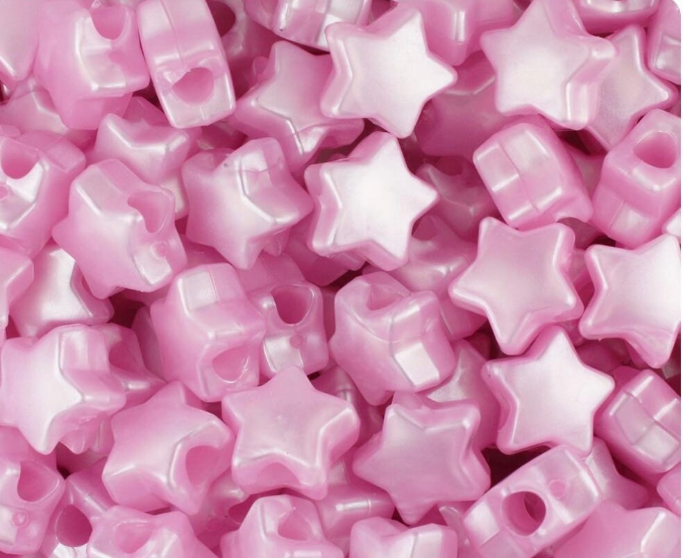 Shimmery Baby Pink Star Beads, Kandi Star Beads for Bracelet, Star Beads for Necklace, 13mm Beads, Large Hole Beads, Baby Pink Beads