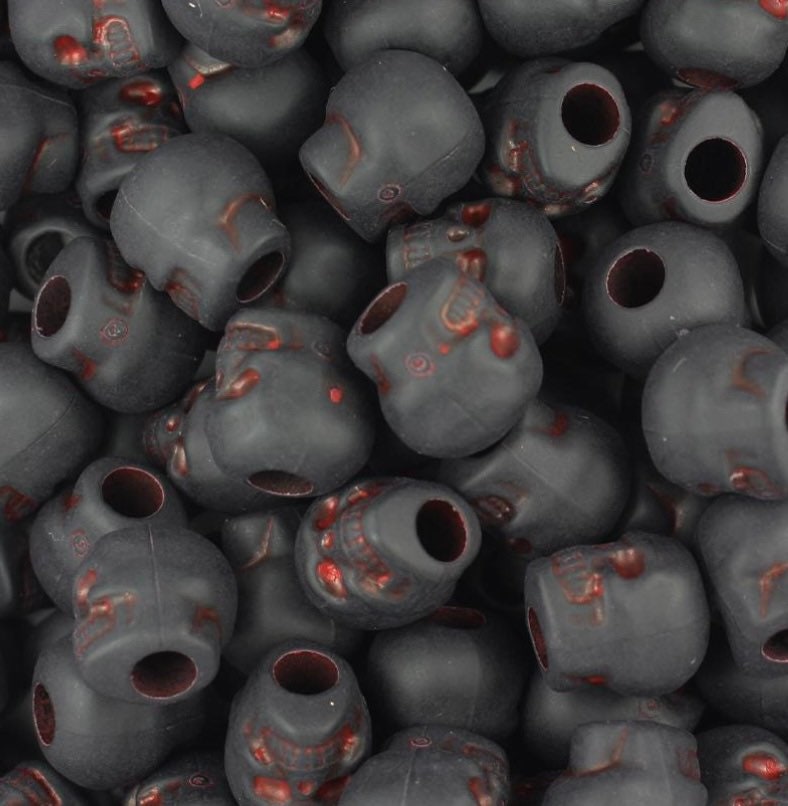 Red and Black Skull Beads for Necklace, Halloween Beads for necklace, Black Beads 11mm, Goth Beads, Cosplay Beads, Gothic Beads
