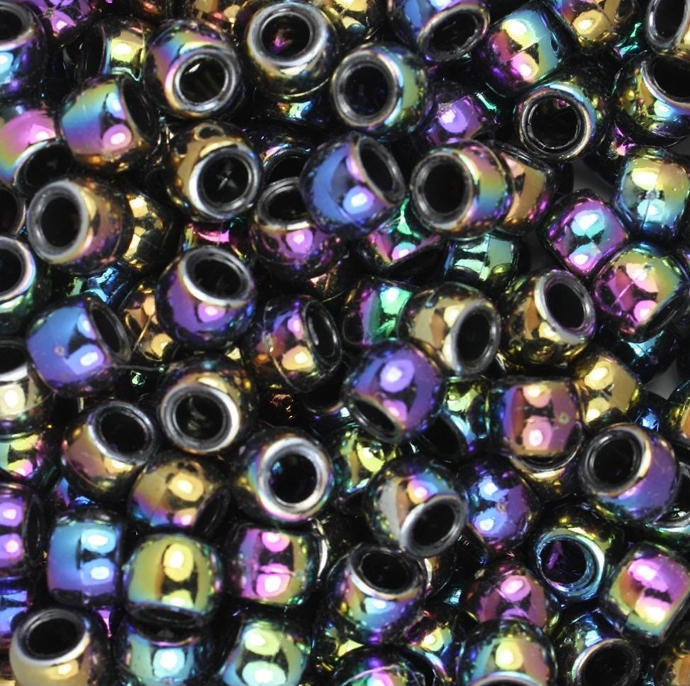Black Iridescent Barrel Beads - Pony Beads for Halloween and All-Year Crafts