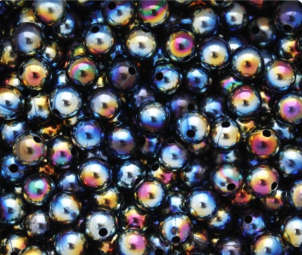 Black Iridescent Round Beads, Black Beads, Beads 8mm for Bracelet, Necklace Beads, Black Choker Beads, Kawaii Beads, Cute Beads for Bracelet