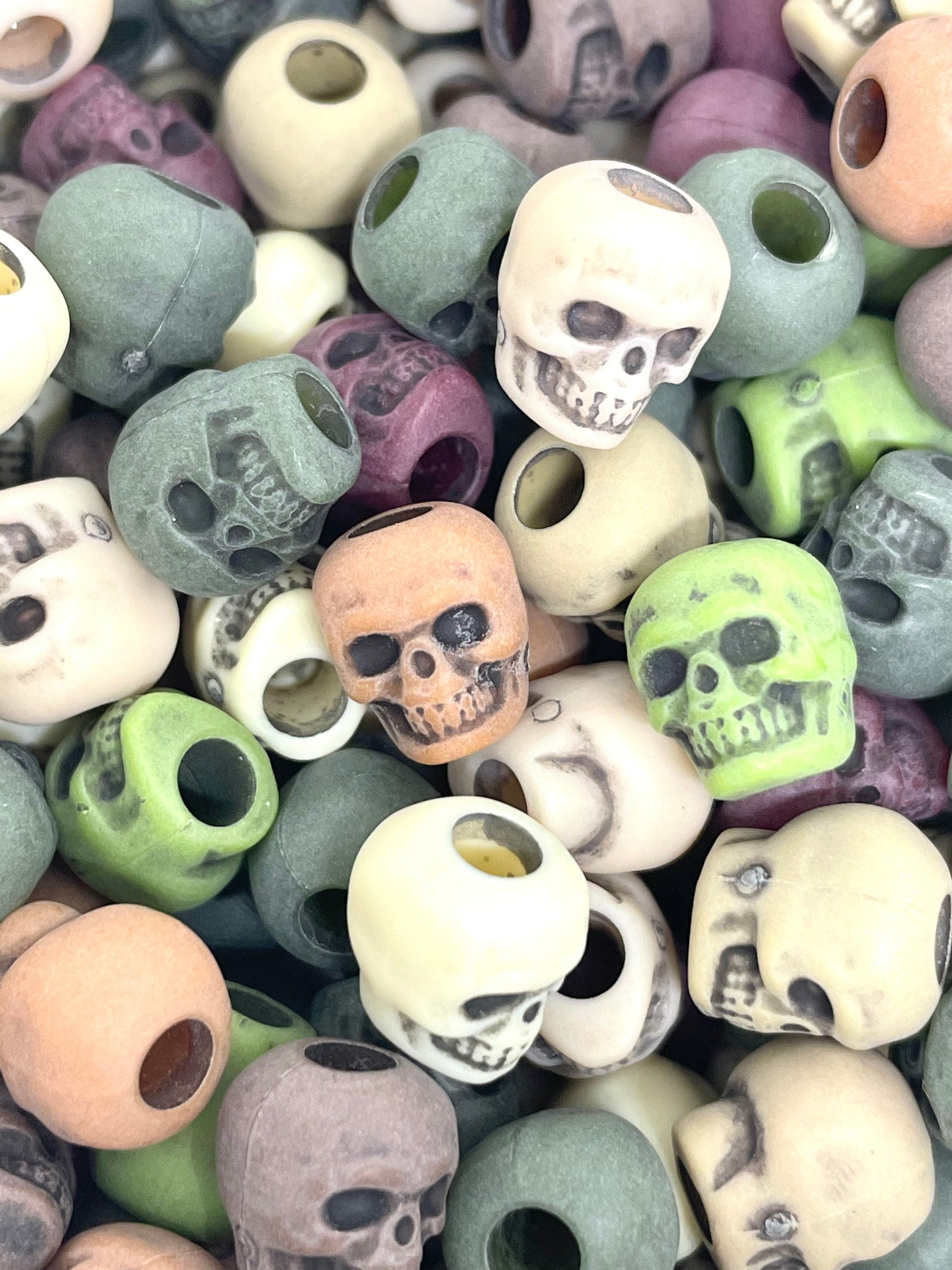 Halloween Skull Beads, Creepy Beads for Halloween, Kids Beads for Halloween, Skeleton Beads for Bracelet, Large Hole Halloween Beads