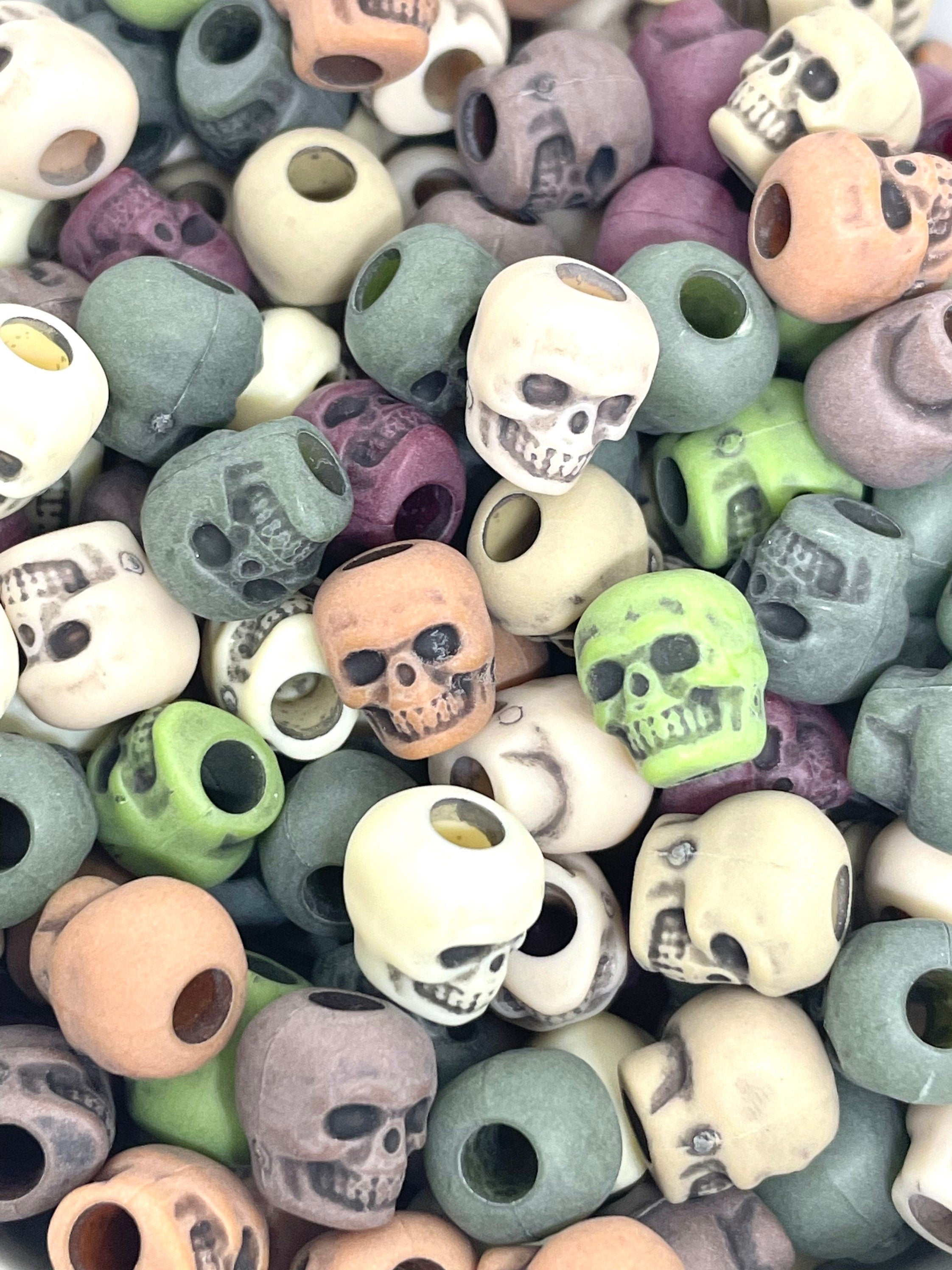 Halloween Skull Beads, Creepy Beads for Halloween, Kids Beads for Halloween, Skeleton Beads for Bracelet, Large Hole Halloween Beads