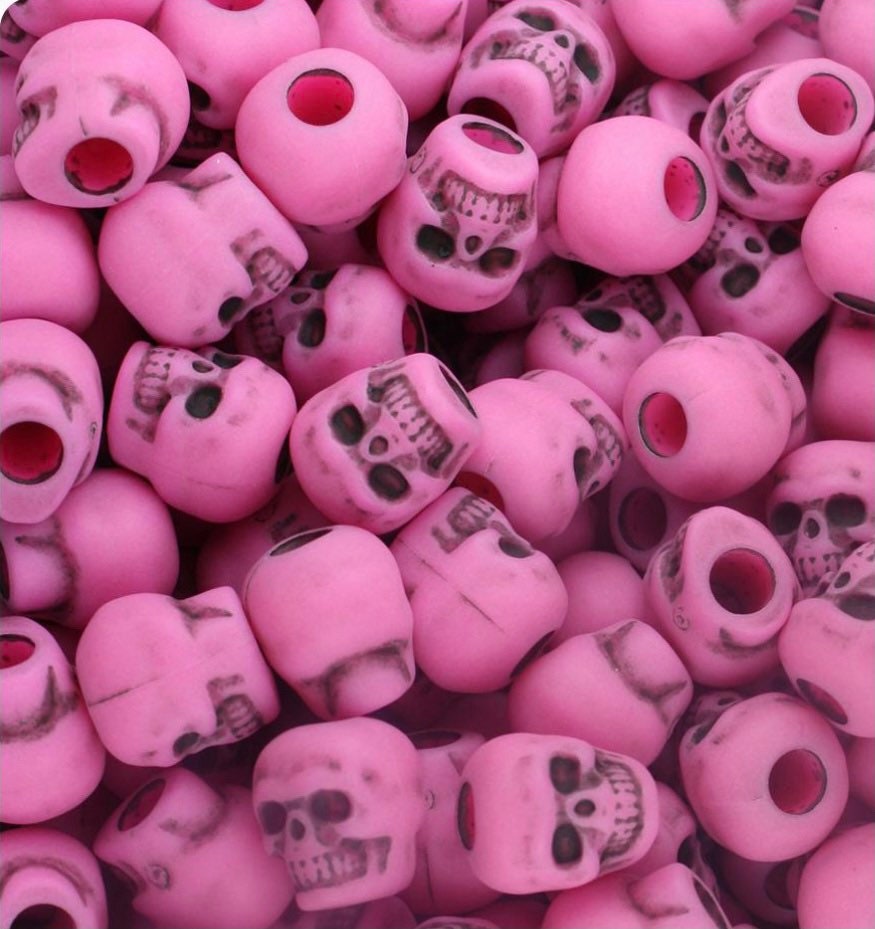 Pink Skull Beads, Halloween Beads for Bracelet, Halloween Beads for Necklace, Kids Halloween Beads, Goth Beads, Gothic Beads for Bracelet
