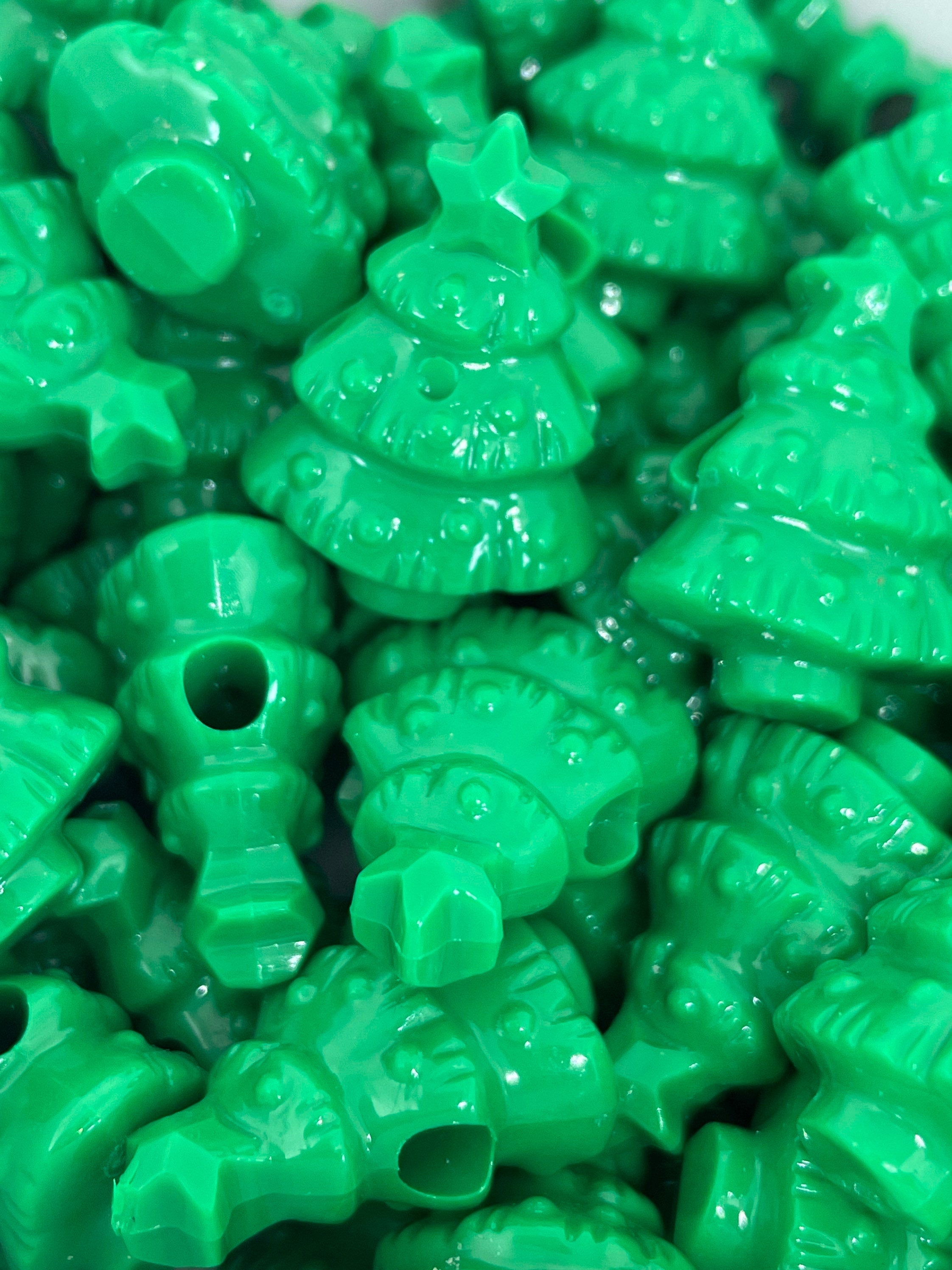 Translucent Christmas Beads, Green Christmas Tree Beads, Candy Beads for Christmas, Green Beads for Ornaments, Holiday Beads, Winter Holiday
