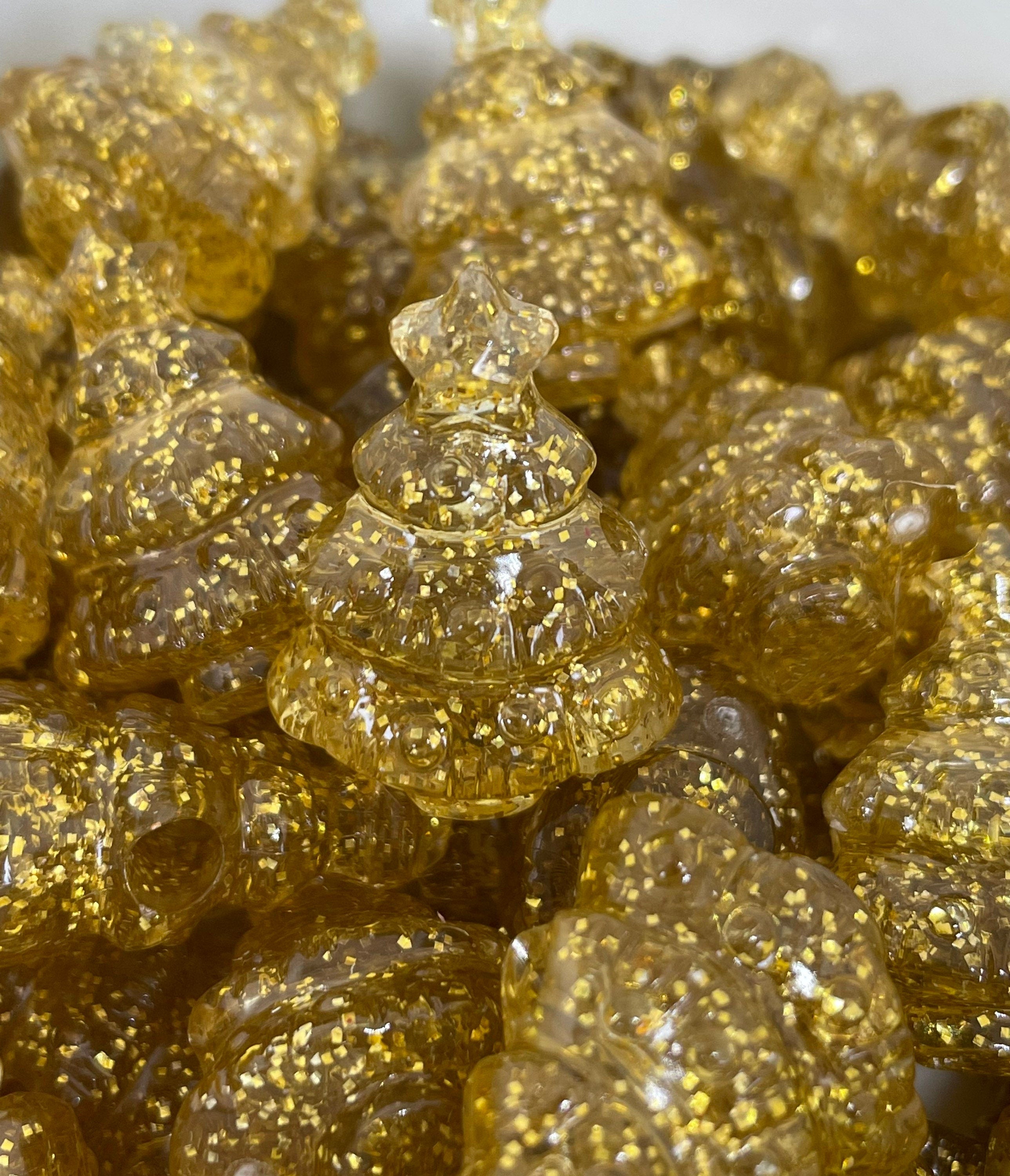 Gold Xmas Tree Beads for the Holidays, Christmas Tree Charm, Christmas Tree Pendant, Christmas Pendant for Jewelry, Gold Beads for Xmas