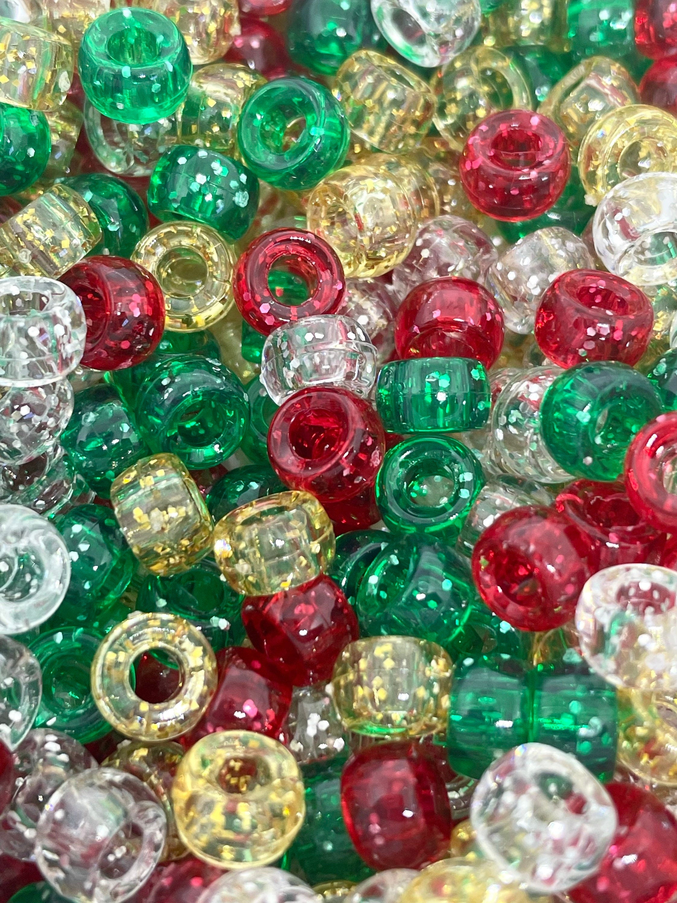 Mini Glitter Christmas Bead Assortment, Tiny Christmas Bead Variety, Mini Xmas Beads for Bracelets, Beads for Ornaments, Xmas Mini Pony Bead