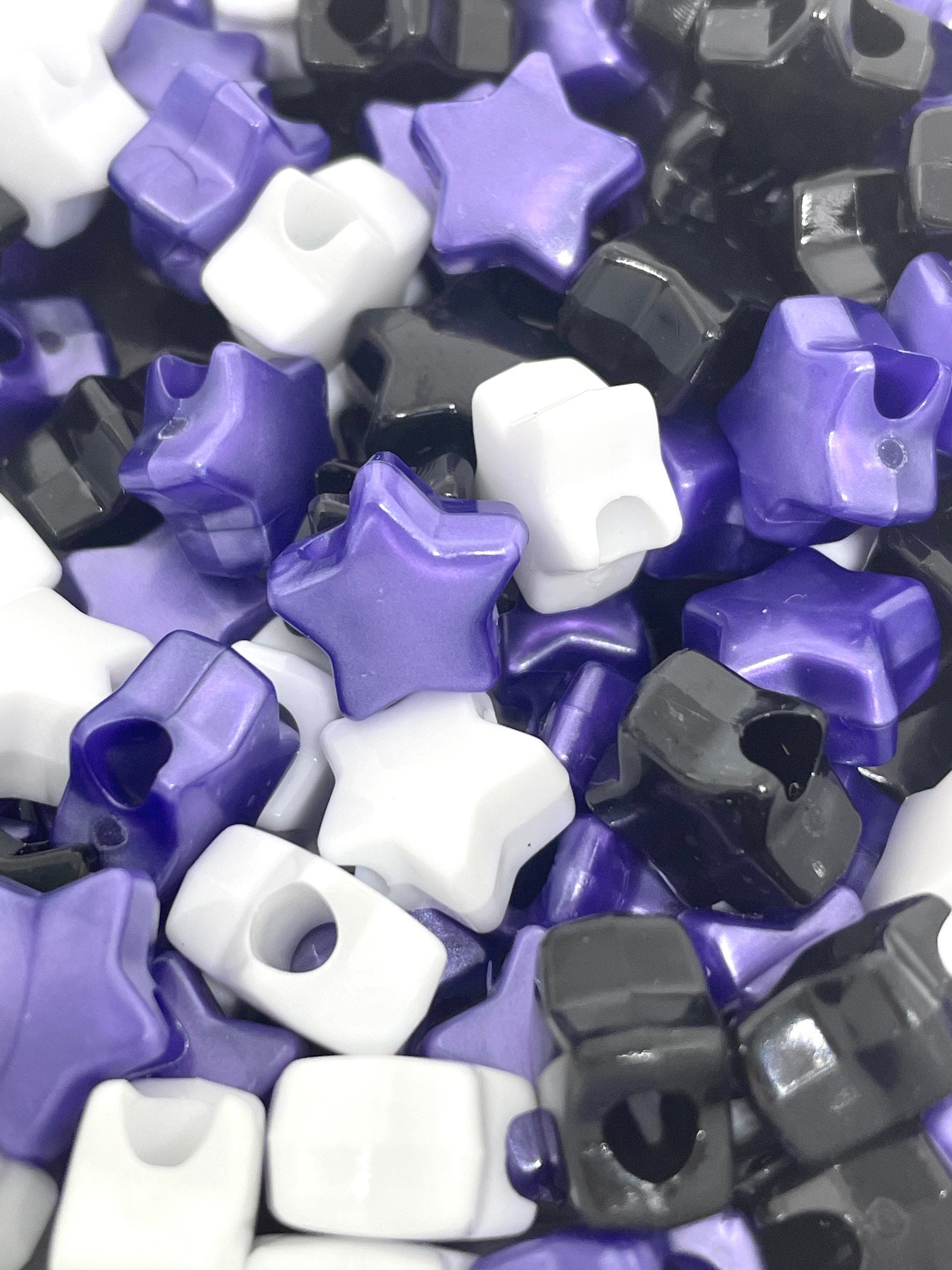 Purple Star Bead Assortment, Purple Star Bead Mix, Large Hole Beads, Star Big Hole Beads, Purple Rave Beads, Purple EDM Beads, Pony Star