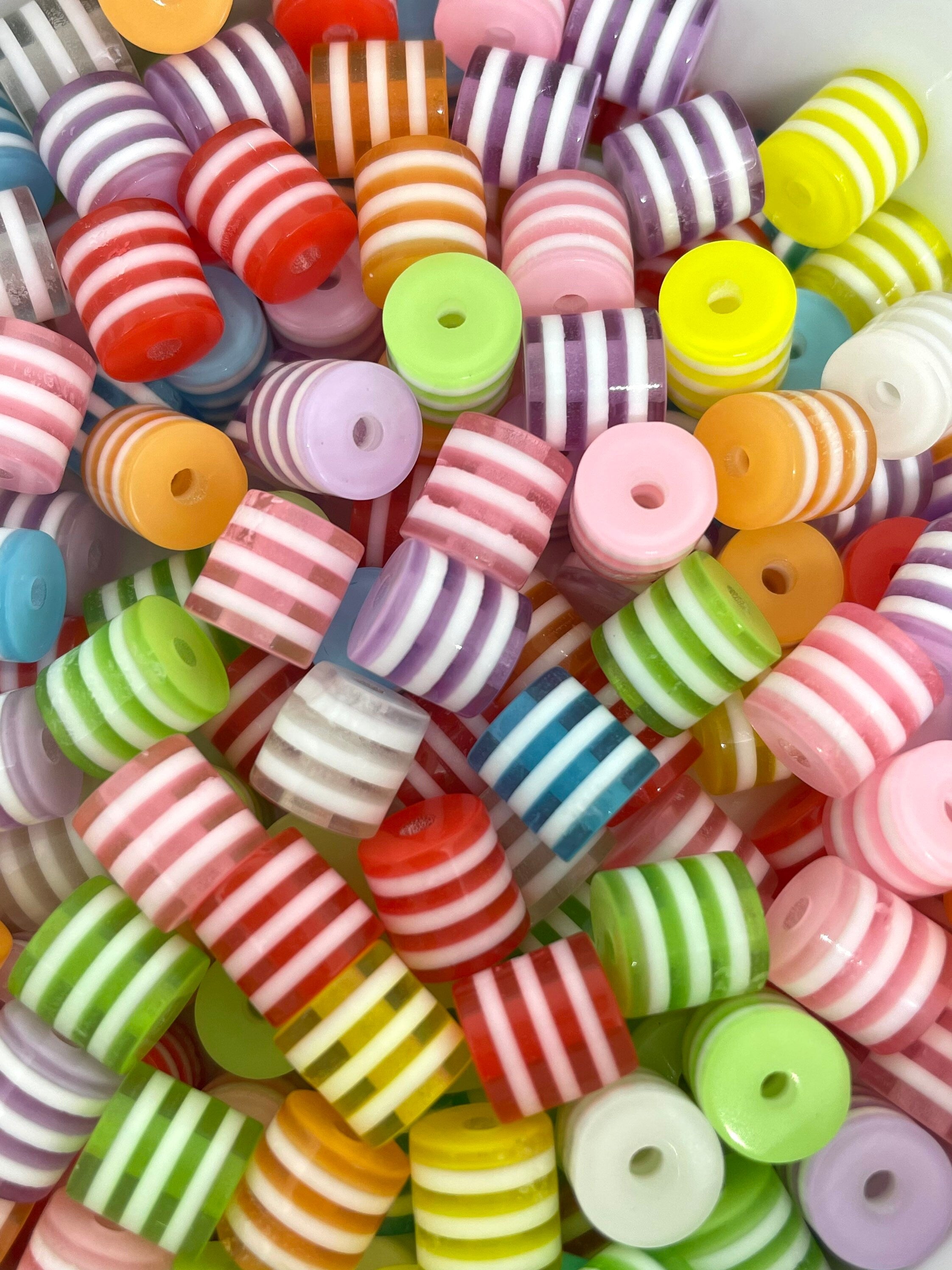 Rainbow Cylinder Beads, Striped Beads, Translucent Beads for Necklace, Pastel Rainbow Beads, Unique Bead Mix, Bead Variety