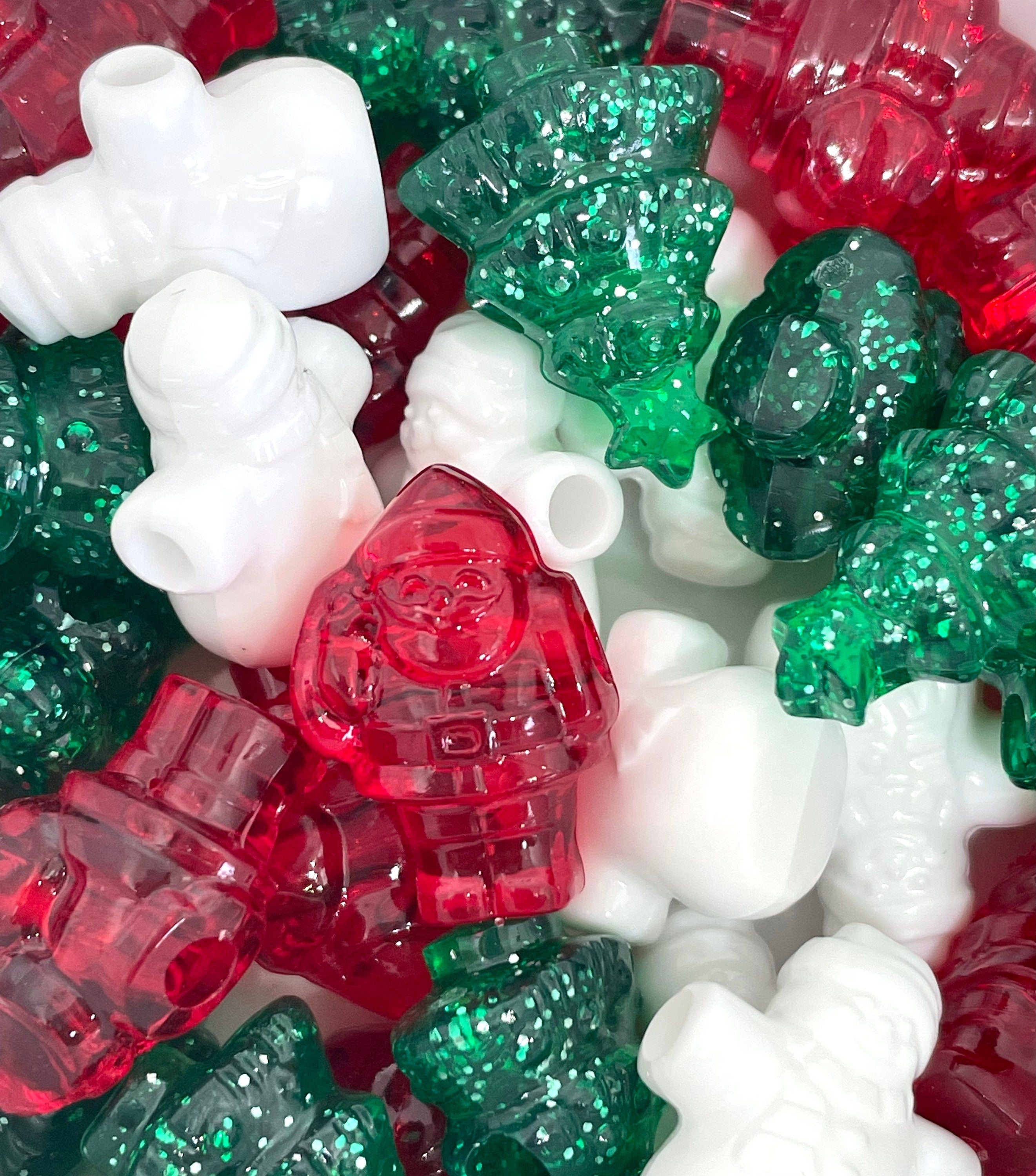 Christmas Beads, Holiday Bead Mix for Garlands, Snowman Beads, Christmas Tree Beads, Santa Beads, Xmas Beads for Jewelry Making