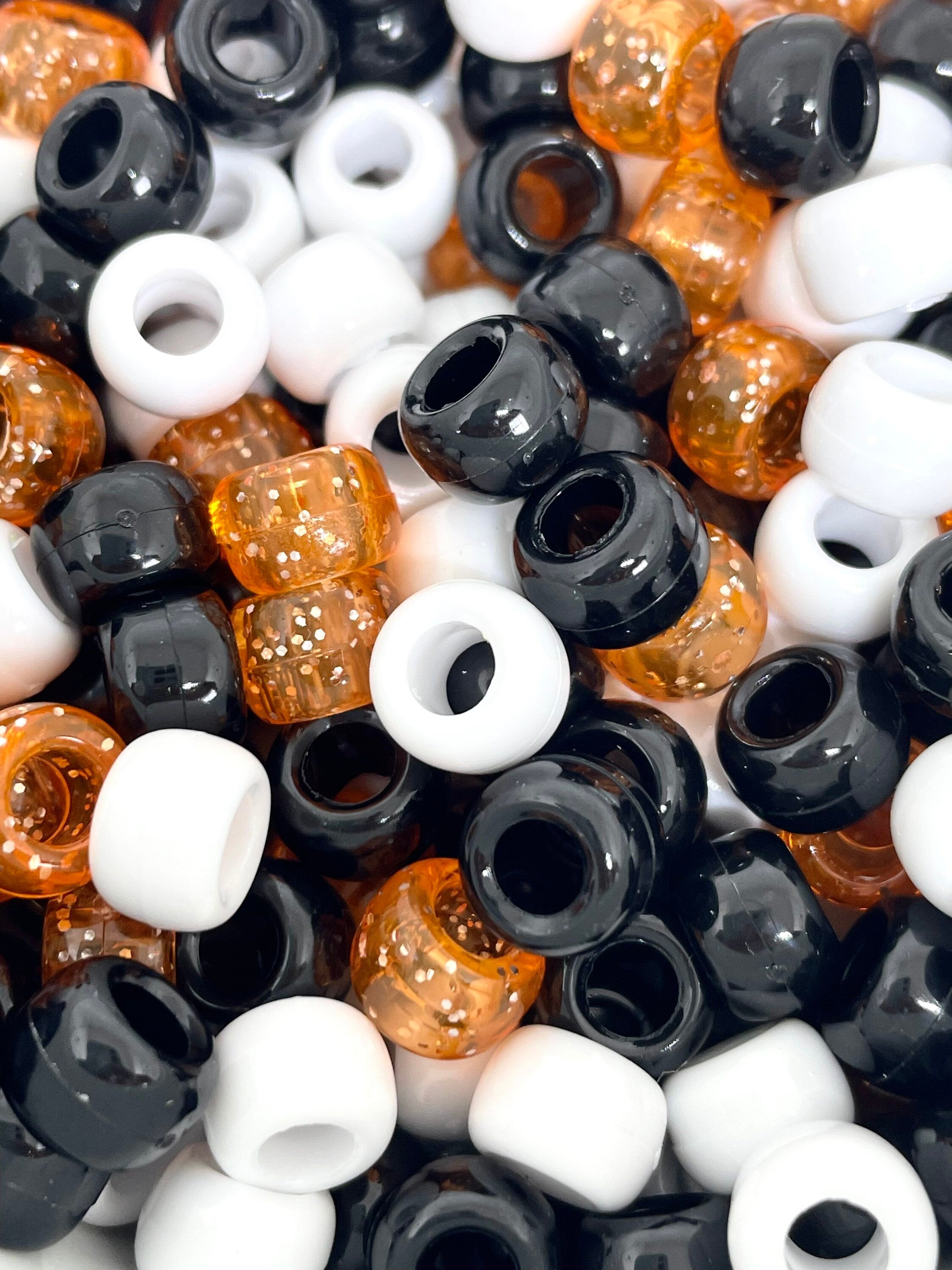 Halloween Kandi Pony Beads: Spooky Trio of Black, White & Glitter Orange