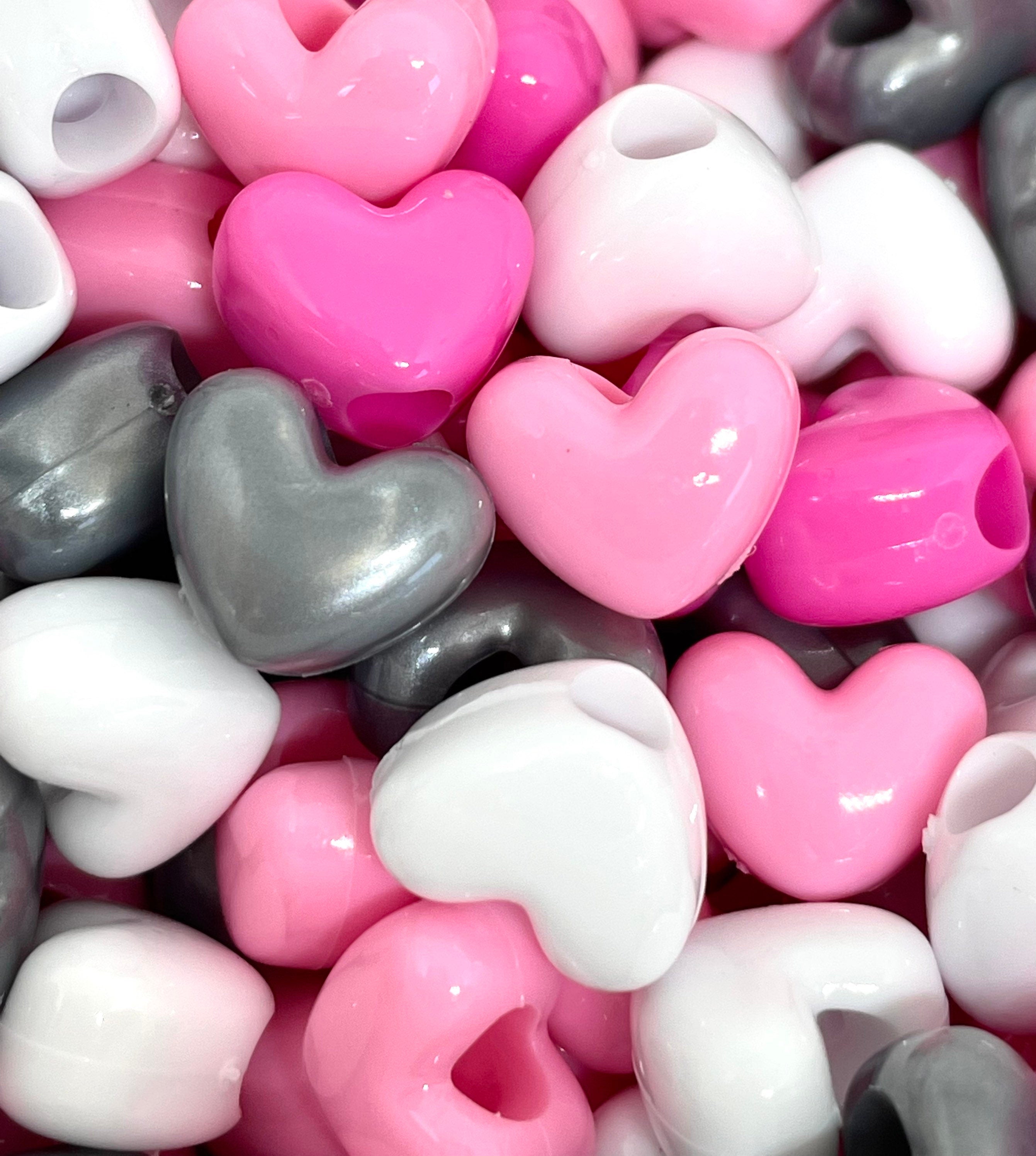 Pastel Goth Beads for Jewelry Making, Heart Bead Mix, Acrylic Bead Mix for Bracelet, Bulk Beads, Heart Pony Bead Mix, Heart Spacer Beads