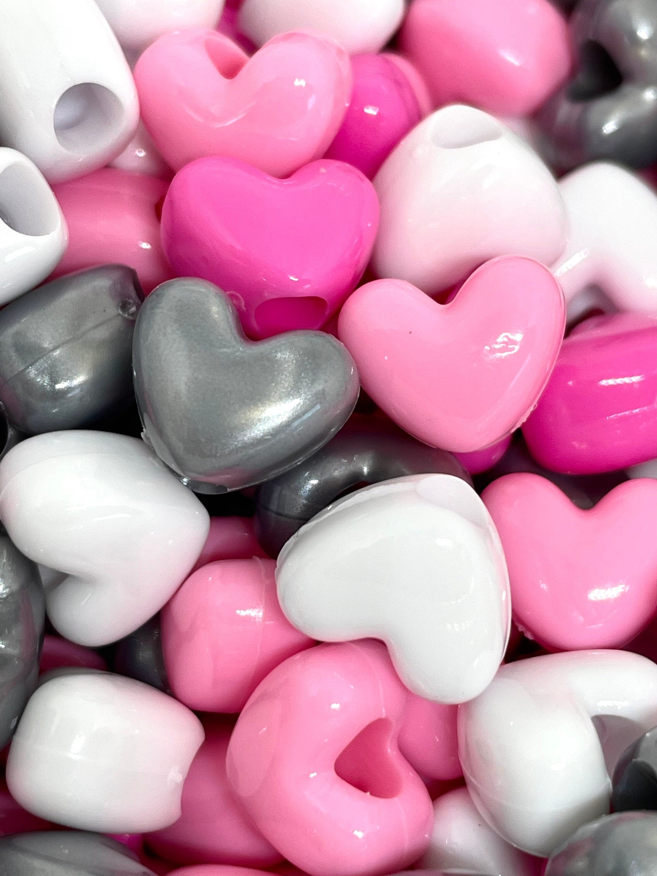 Pastel Goth Beads for Jewelry Making, Heart Bead Mix, Acrylic Bead Mix for Bracelet, Bulk Beads, Heart Pony Bead Mix, Heart Spacer Beads