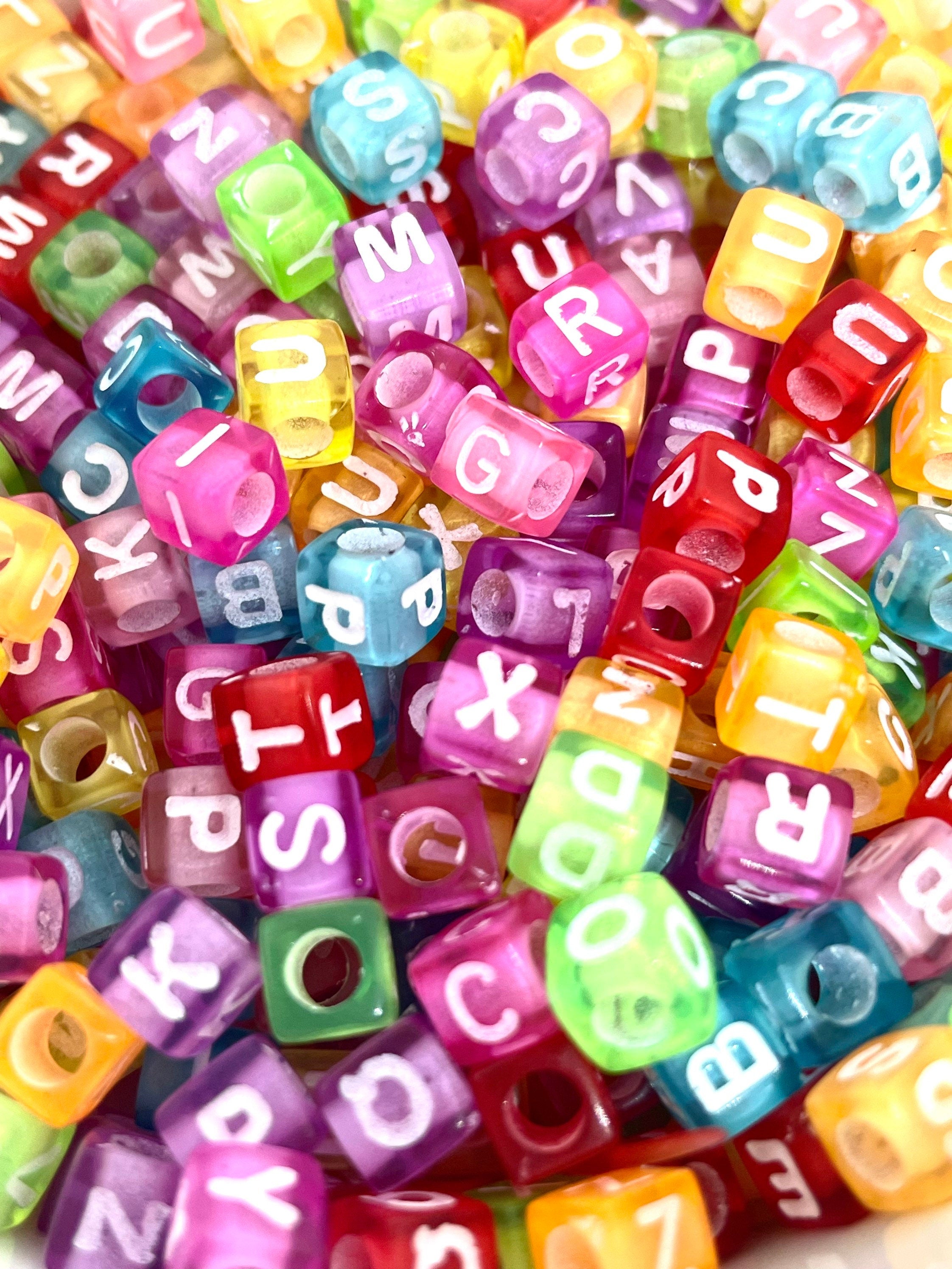 Colorful Alphabet Cube Beads, Rainbow Letter Cube Beads, Bulk Letter Beads for Bracelet, Bright Alphabet Beads, Name Cube Beads