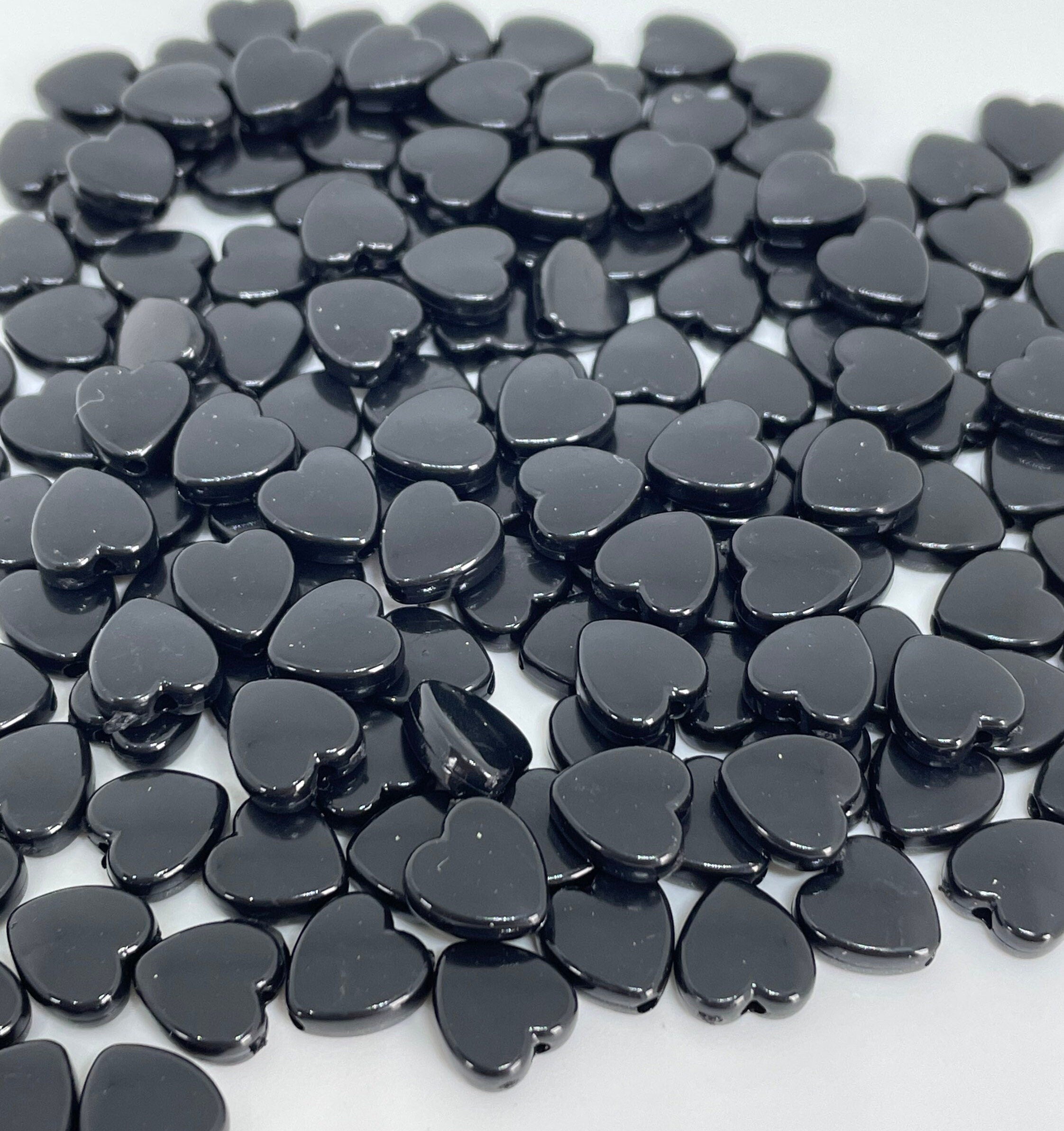 Black Heart Beads for Bracelet, Black Acrylic Heart Beads for Halloween, Black Heart Shaped Beads, Gothic Beads Jewelry, Opaque Black Beads