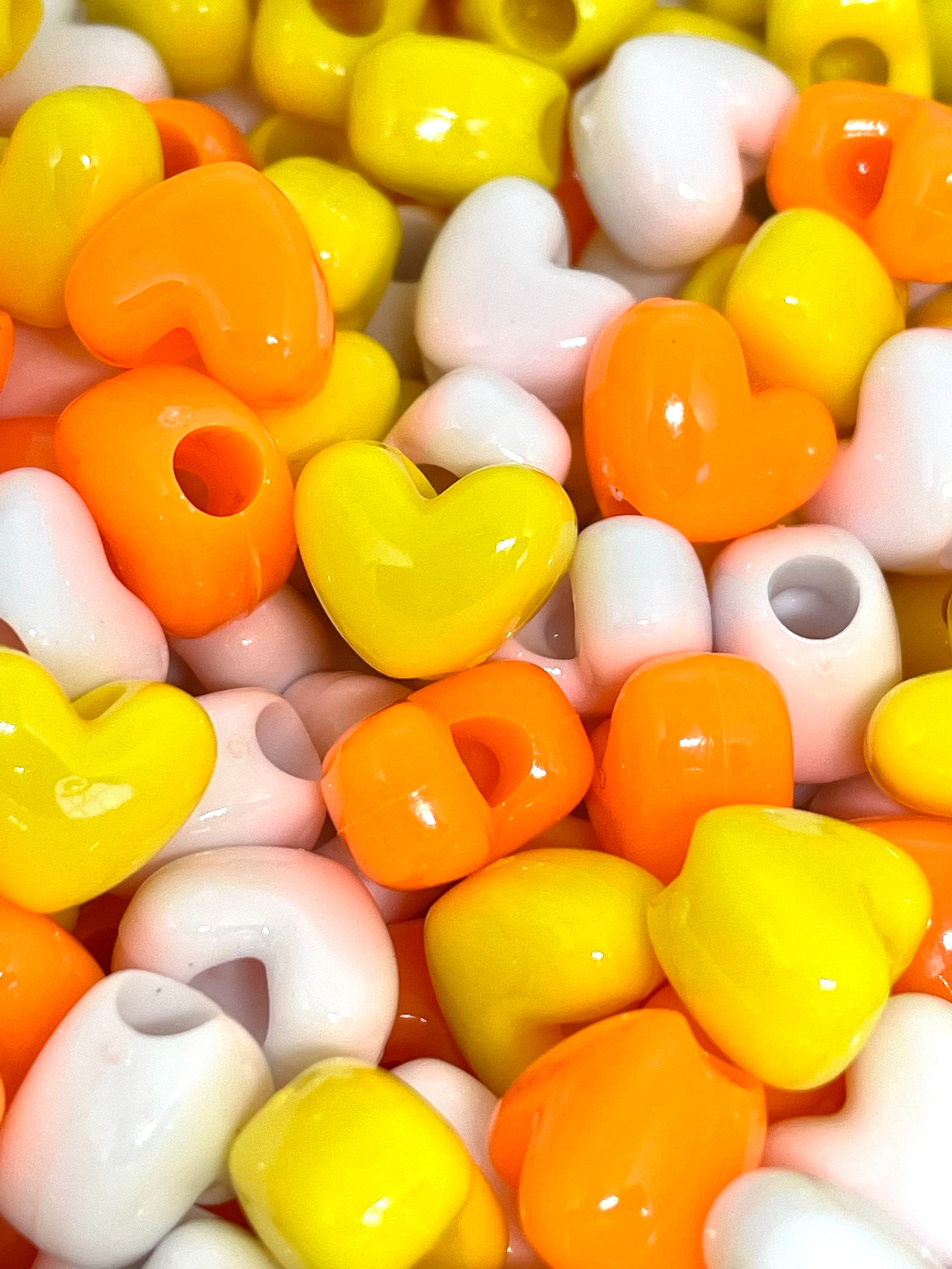 Halloween Candy Corn Beads for Bracelet, Halloween Themed Heart Mix, Heart Bead Mix for Halloween, Orange, Yellow, and White Heart Beads
