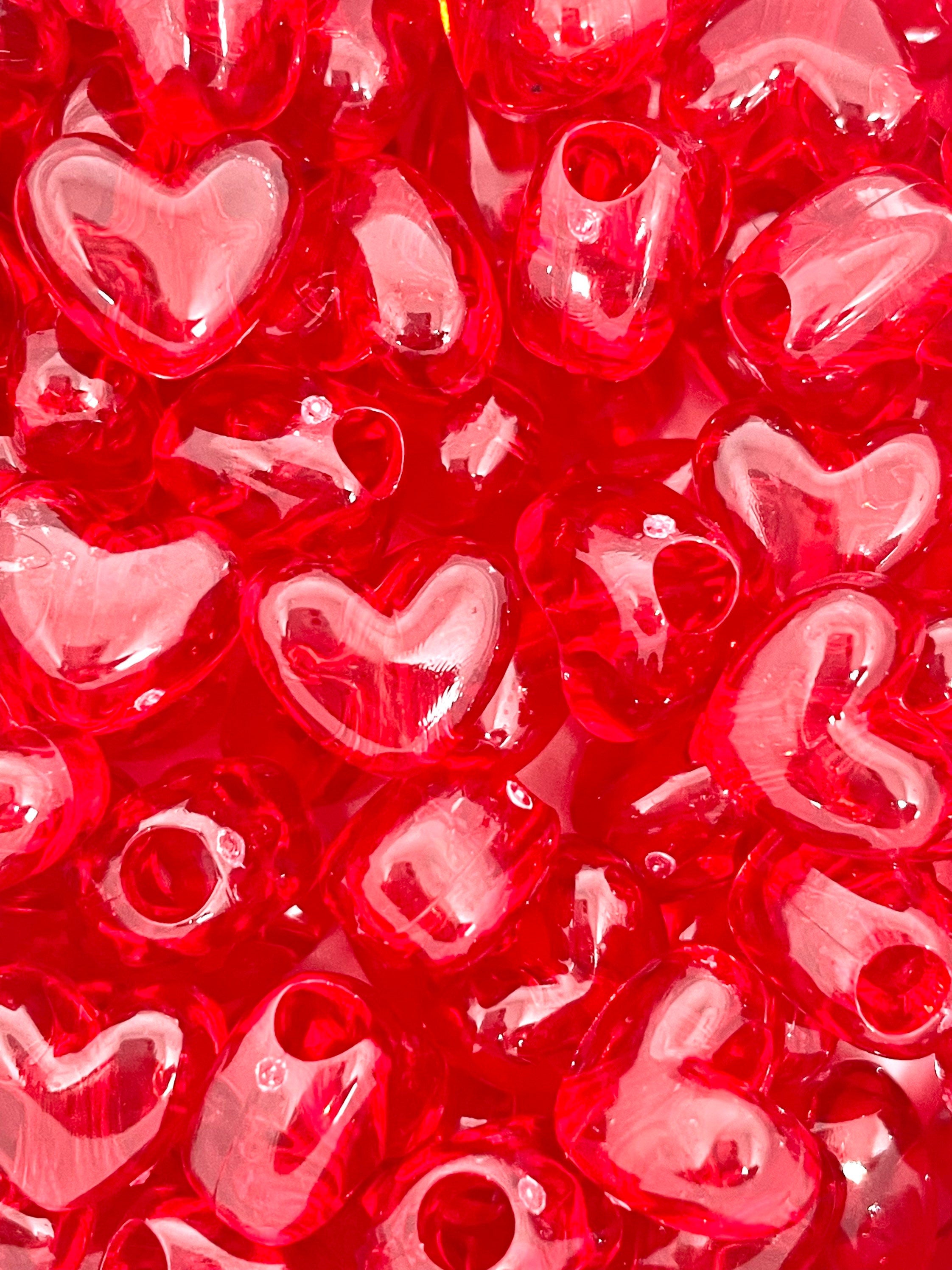 Bright Red Heart Beads, Translucent Heart Beads for the Holidays, Heart Plastic Beads, Heart Spacer Beads for the Holidays, for Jewelry