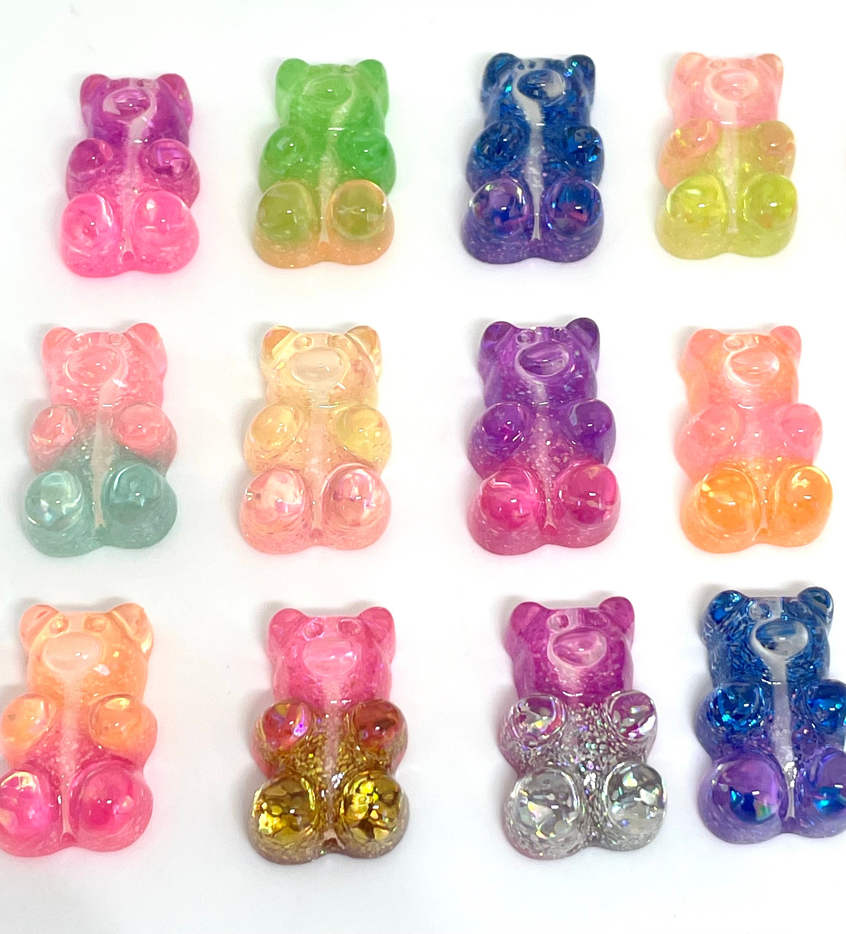 Resin Gummy Bear Beads for Earrings, Two-Toned Gummy Bear Charms for Jewelry Making, Candy Charms, Gummy Bear Pendants, Animal Beads