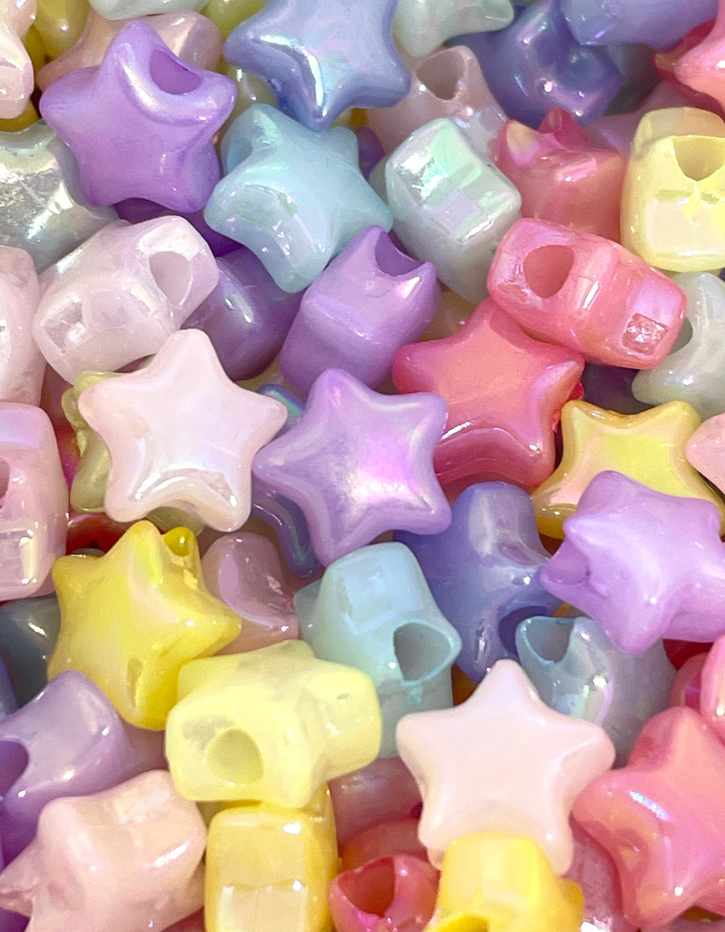 Iridescent Star Beads for Earrings, Puffy Star Beads for Bracelet, Dolly Kei Beads, Lolita Beads, Fairy Kei Beads, Yume Kawaii Beads
