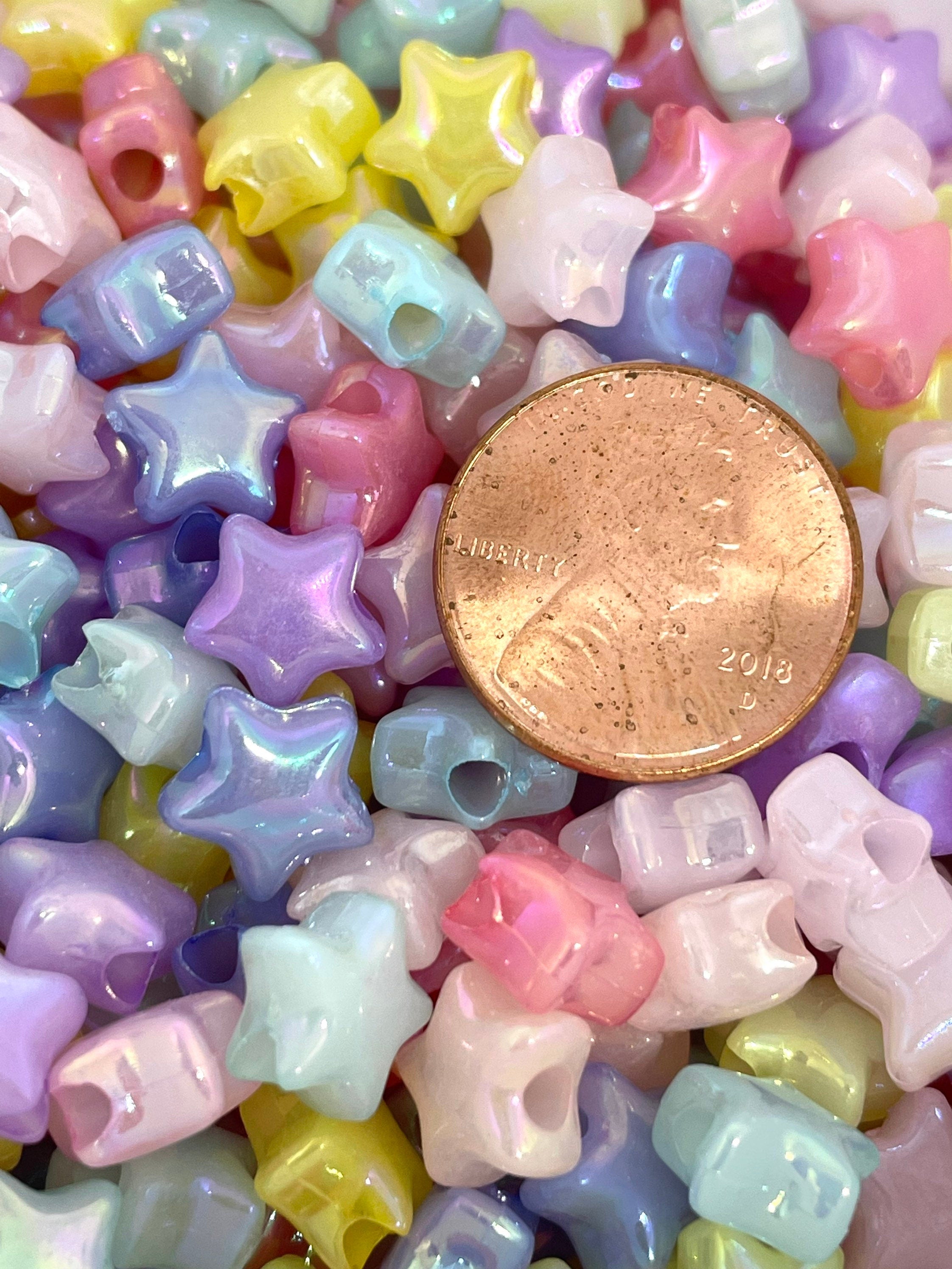 Iridescent Star Beads for Earrings, Puffy Star Beads for Bracelet, Dolly Kei Beads, Lolita Beads, Fairy Kei Beads, Yume Kawaii Beads