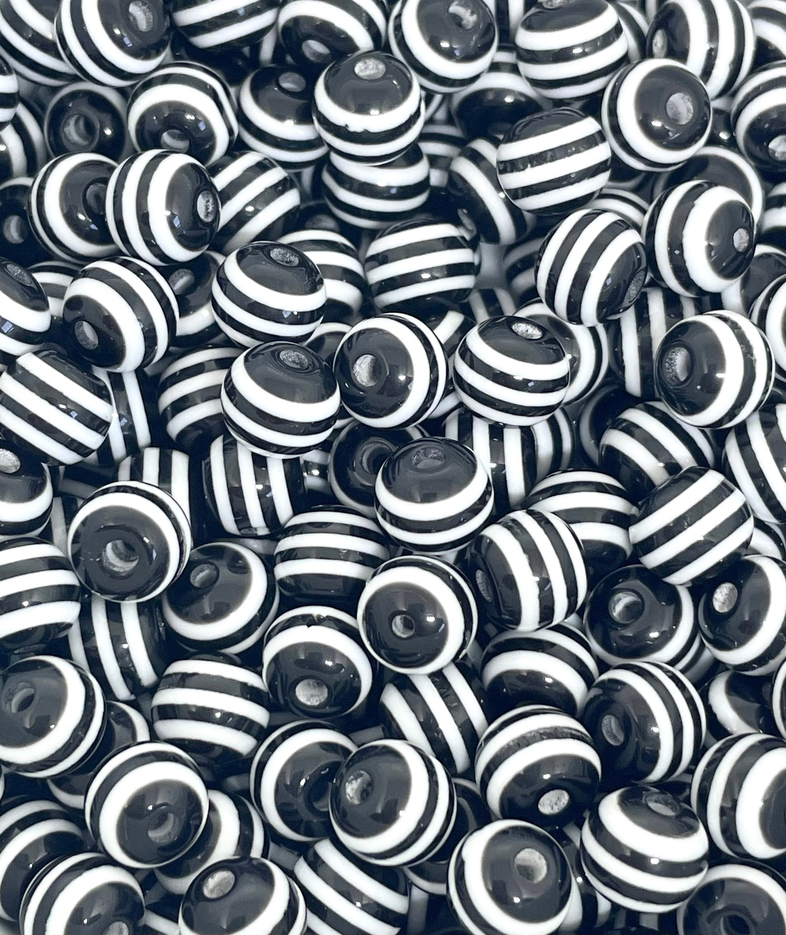Black and White Striped Round Beads, Black and White Beads for Bracelet, Striped Beads for Necklace, Round Beads for Earrings