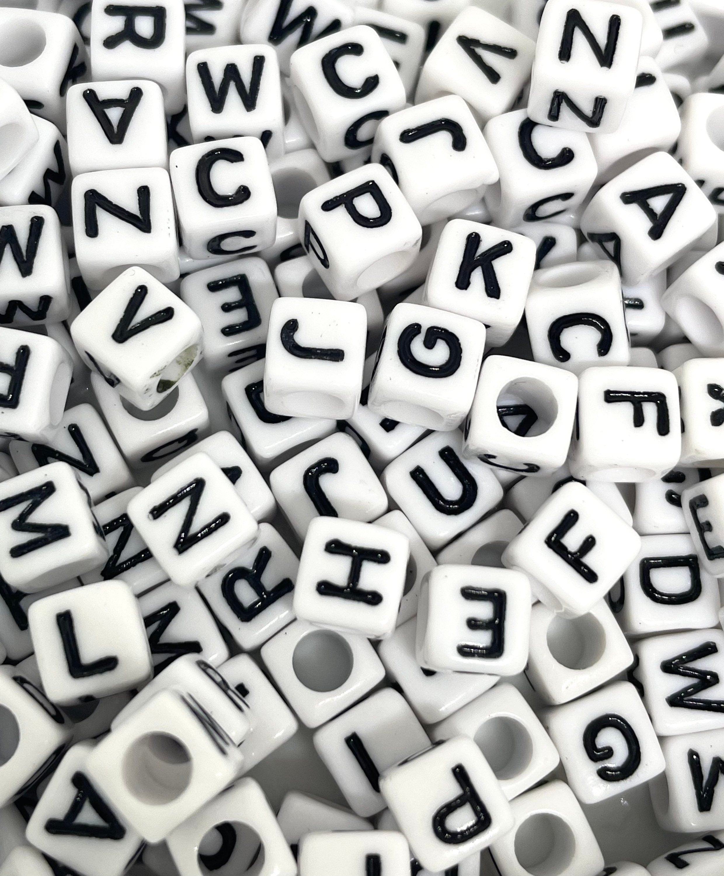 Black and White Cube Letter Beads Bracelet, Black and White Beads, Black and White Alphabet Beads, Cube Alphabet Beads for Jewelry Making
