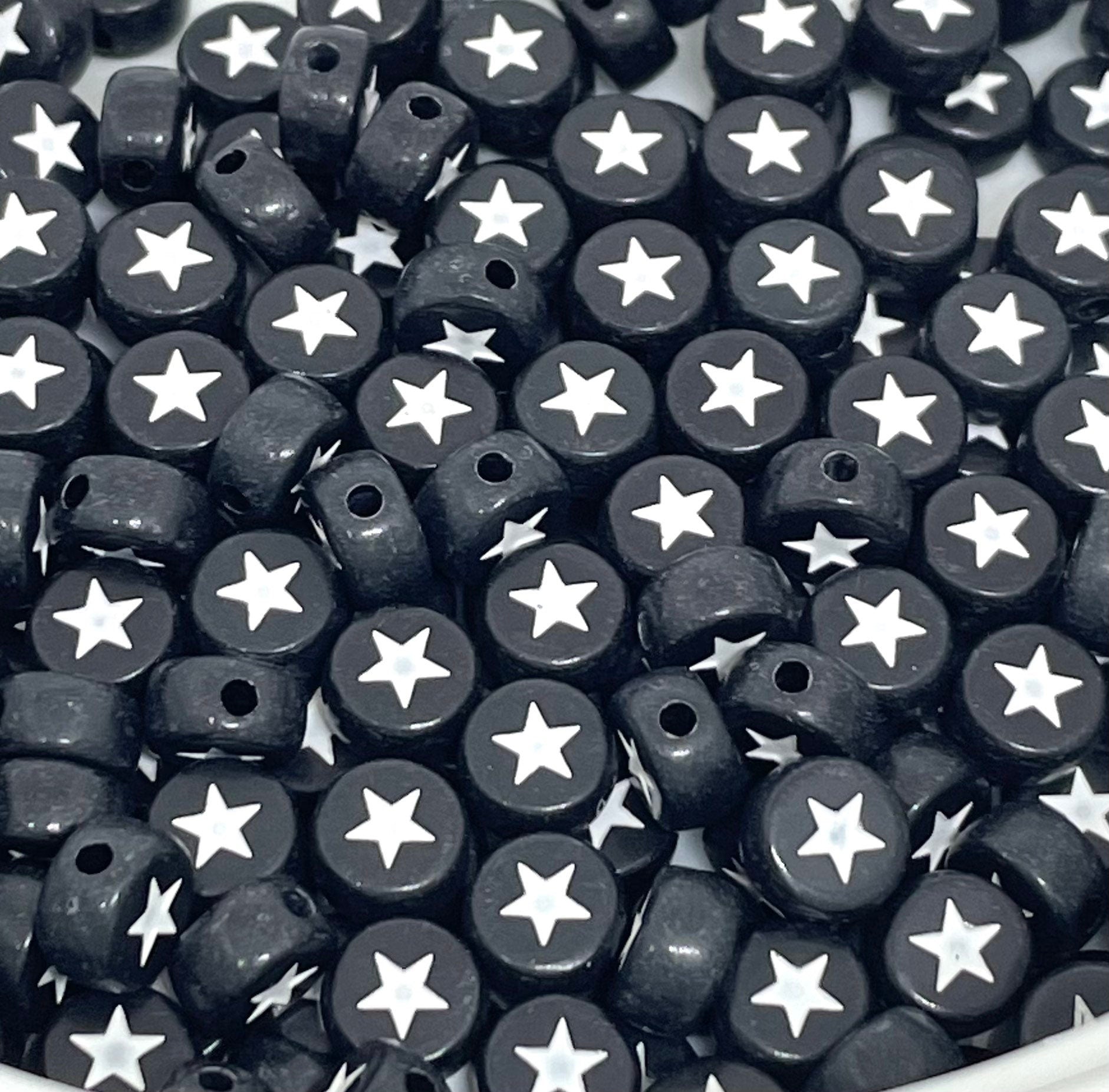 Black Star Coin Beads, Black Spacer Letter Beads for Jewelry Making, Black Alphabet Beads for Bracelet, Black Star Beads for Anklet