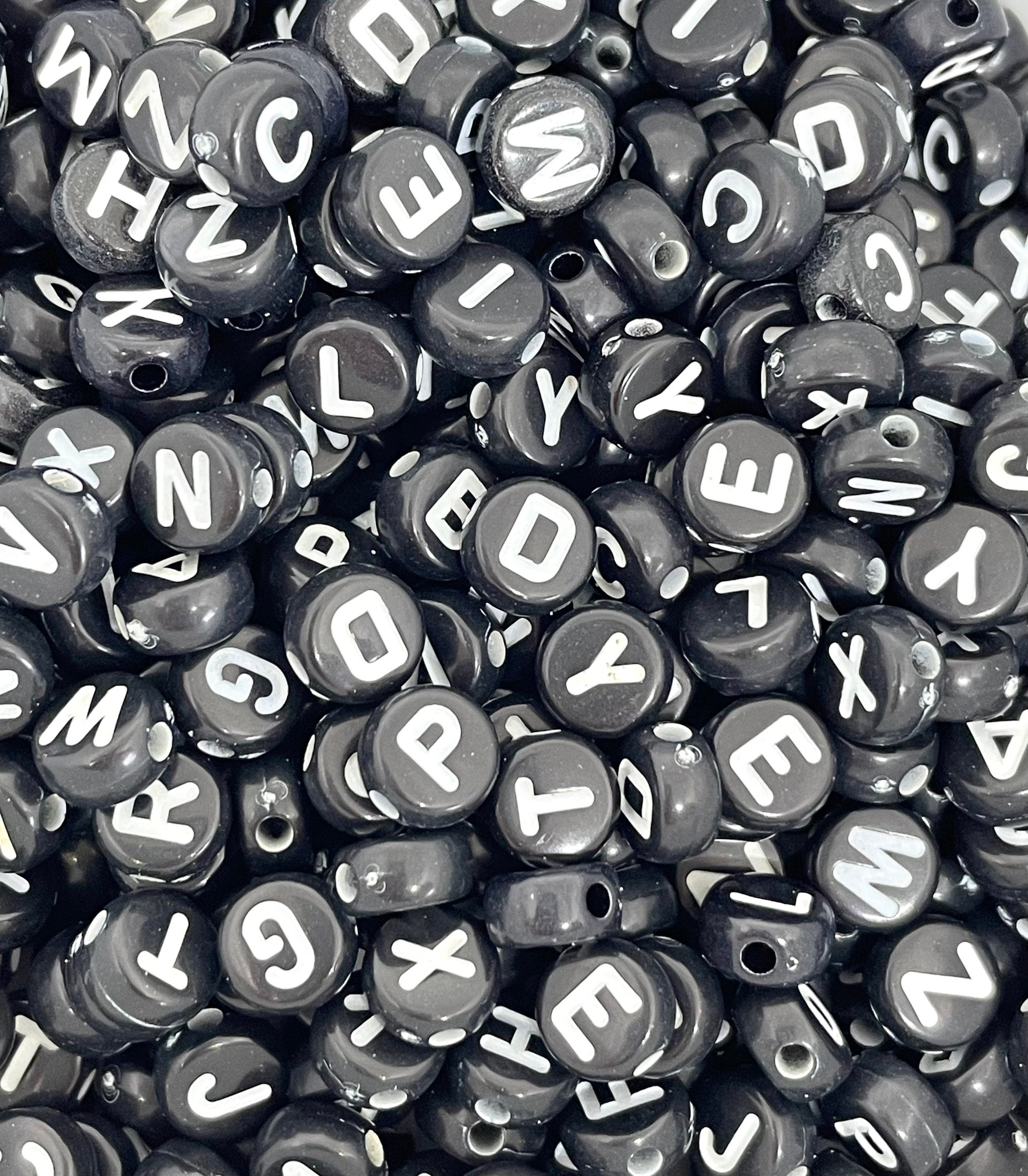 Black Letter Beads for Jewelry Making, Black Alphabet Beads for Name Bracelet, Name Jewelry, Letter Jewelry, Spooky Beads for Bracelet