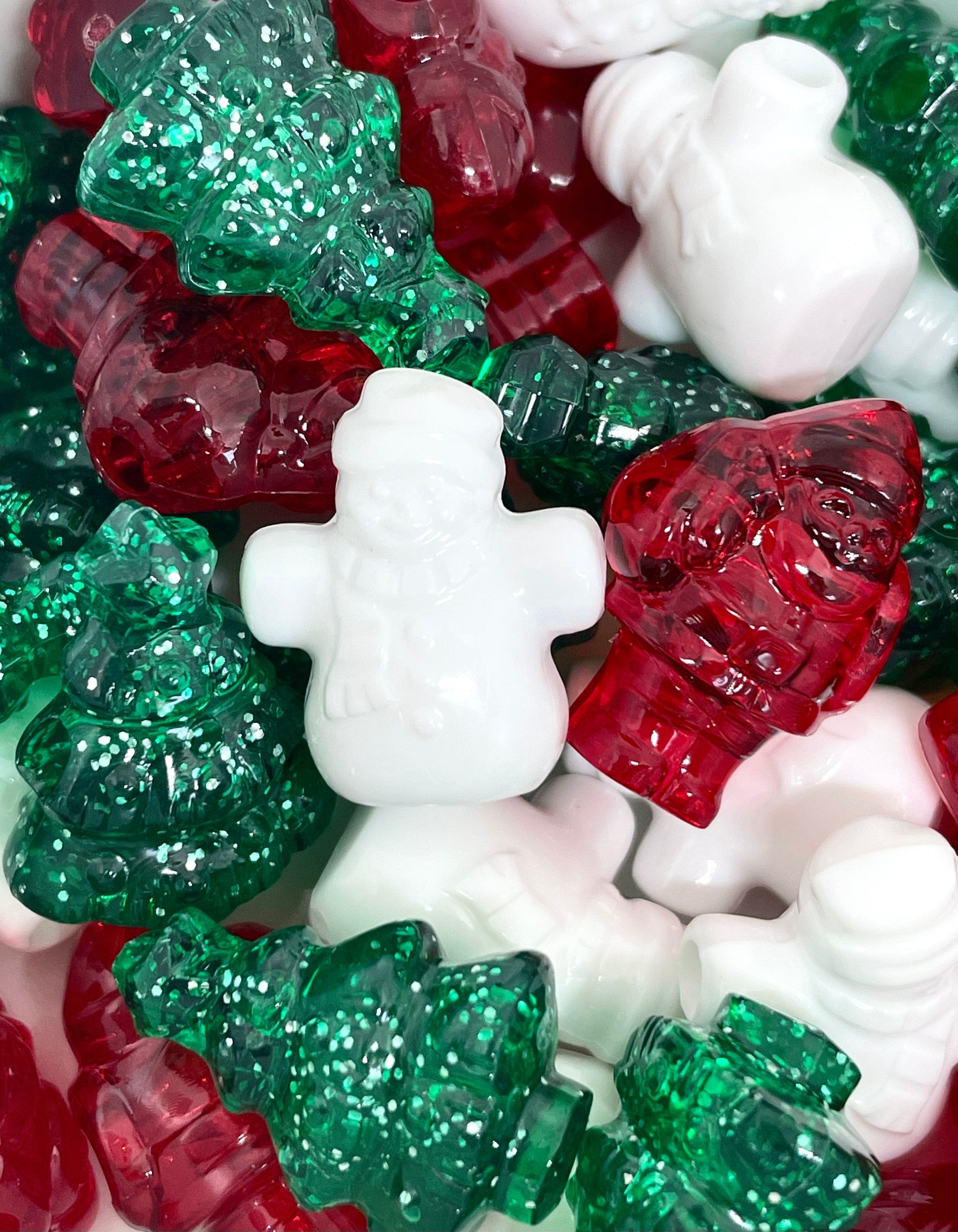 Christmas Beads, Holiday Bead Mix for Garlands, Snowman Beads, Christmas Tree Beads, Santa Beads, Xmas Beads for Jewelry Making