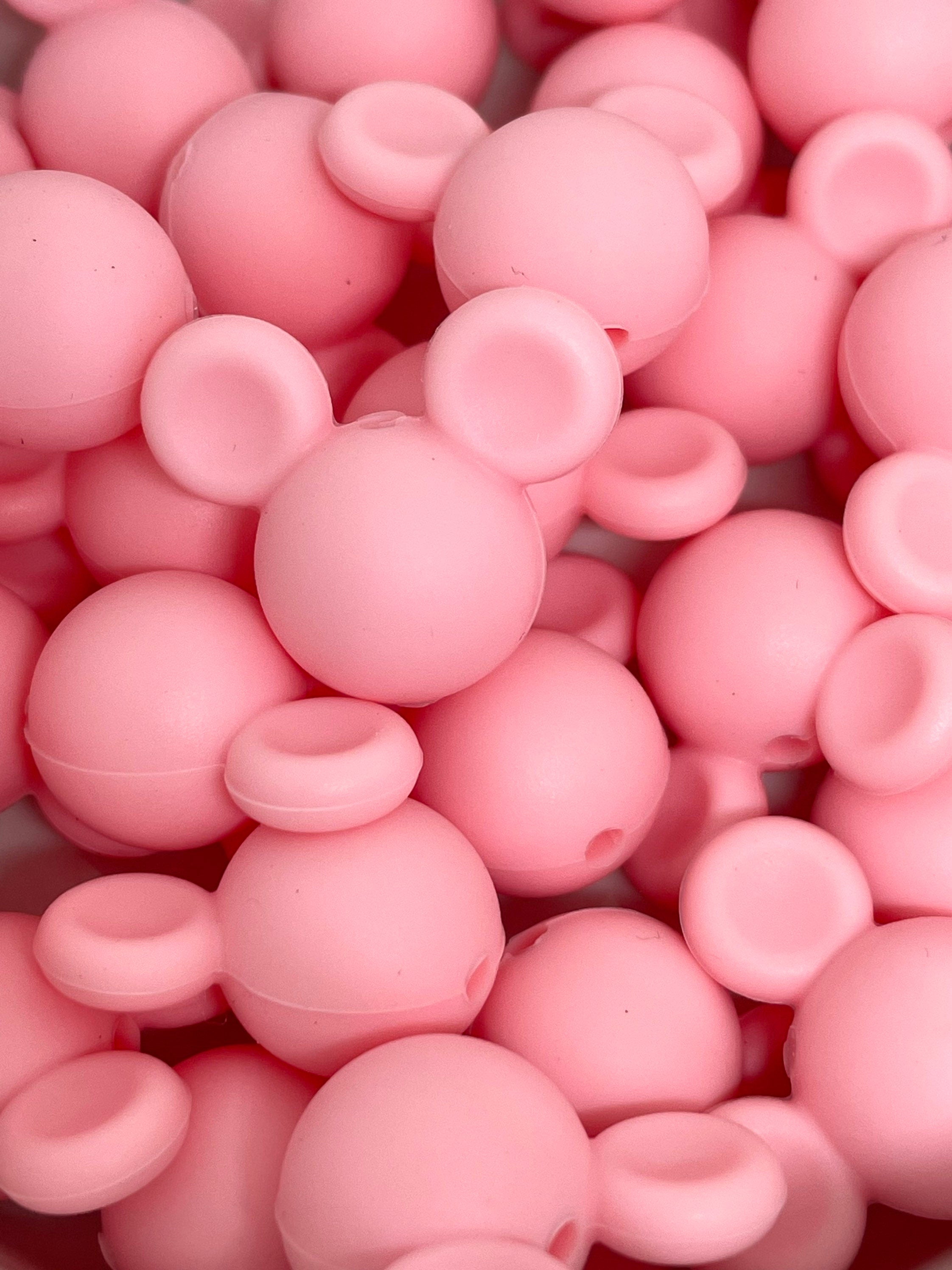 Baby Pink Mickey Beads for Lanyard, Silicone Mickey Beads for Jewelry Making, Pink Silicone Beads