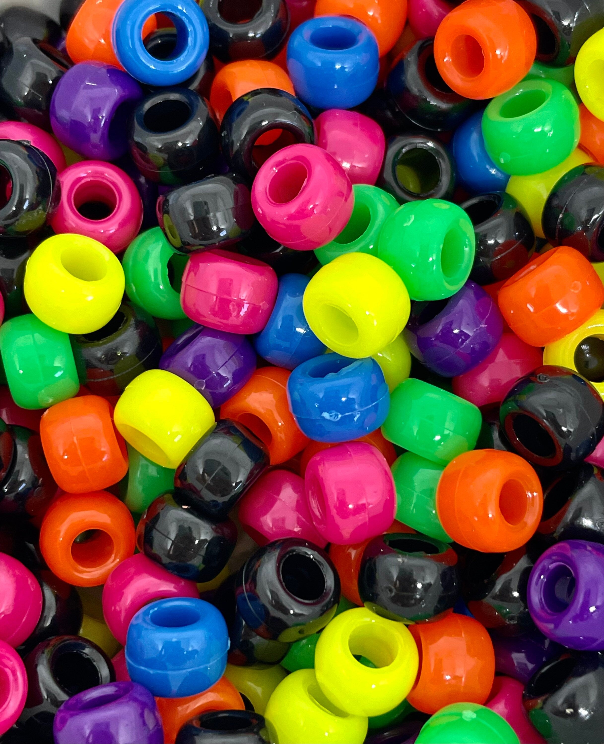Neon and Black Barrel Beads for Kandi Jewelry, Rave Vibe Pony Beads