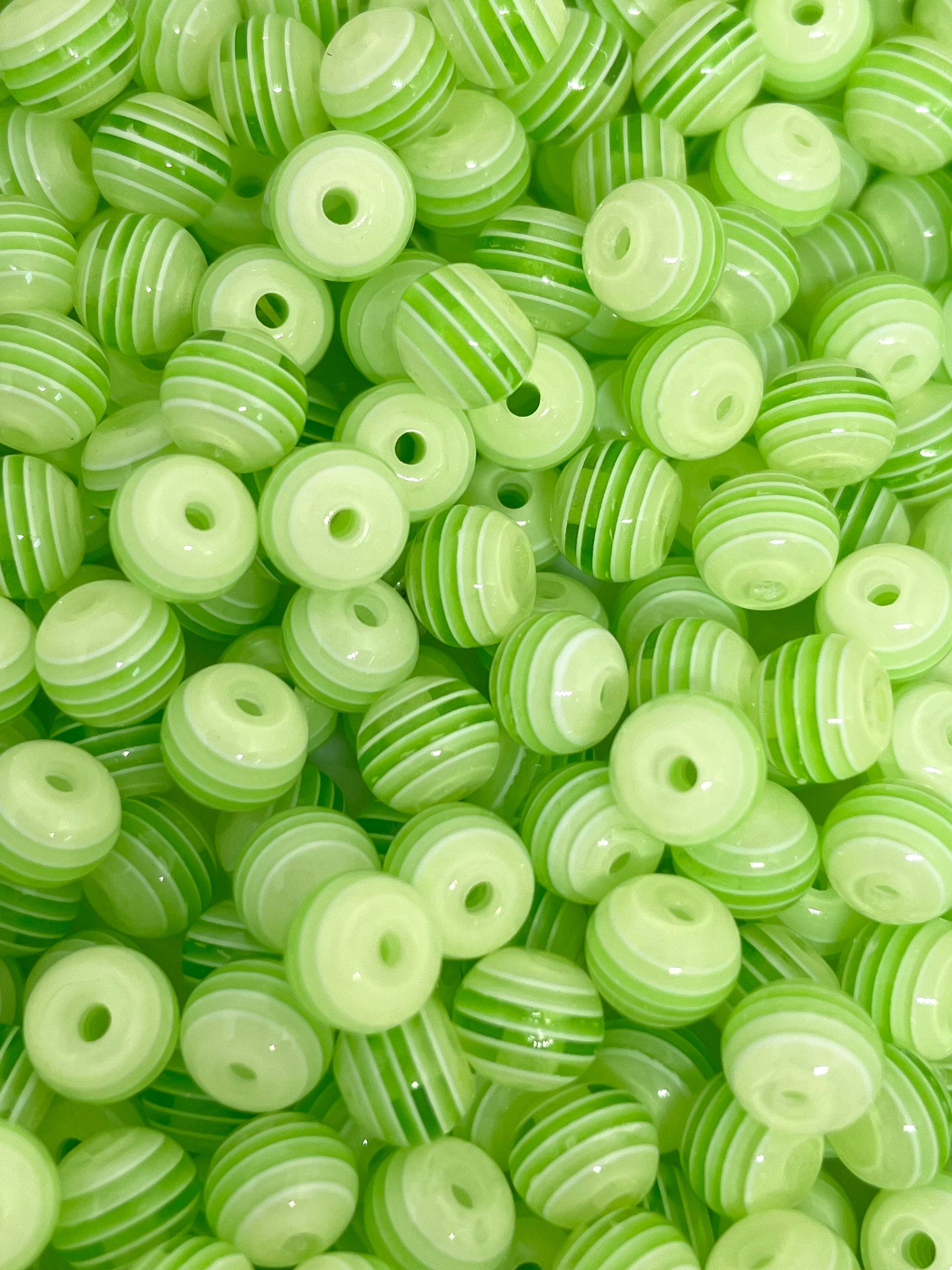 6mm Lime Green Striped Beads