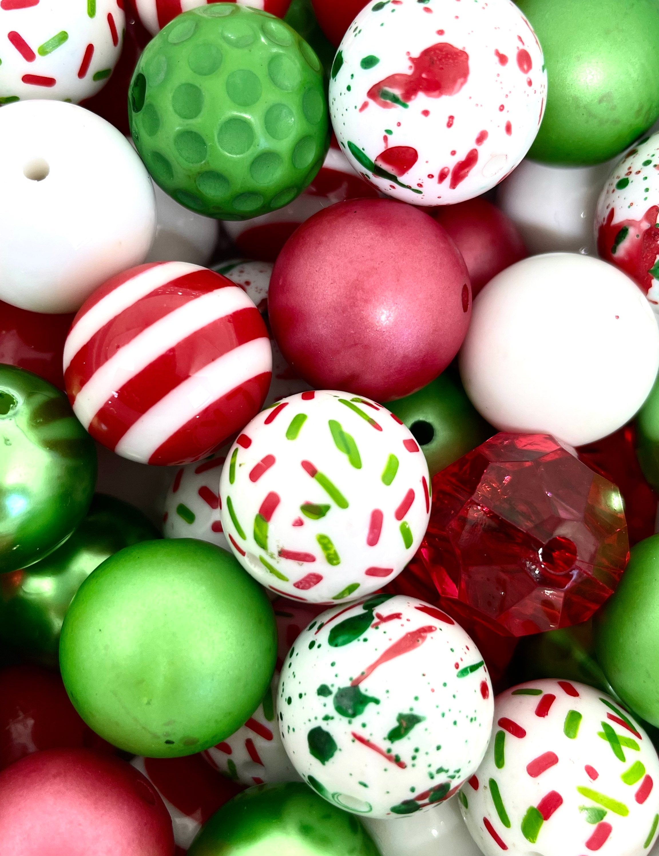 20mm Chunky Christmas Bead Mix - Perfect for Festive Jewelry and Decor