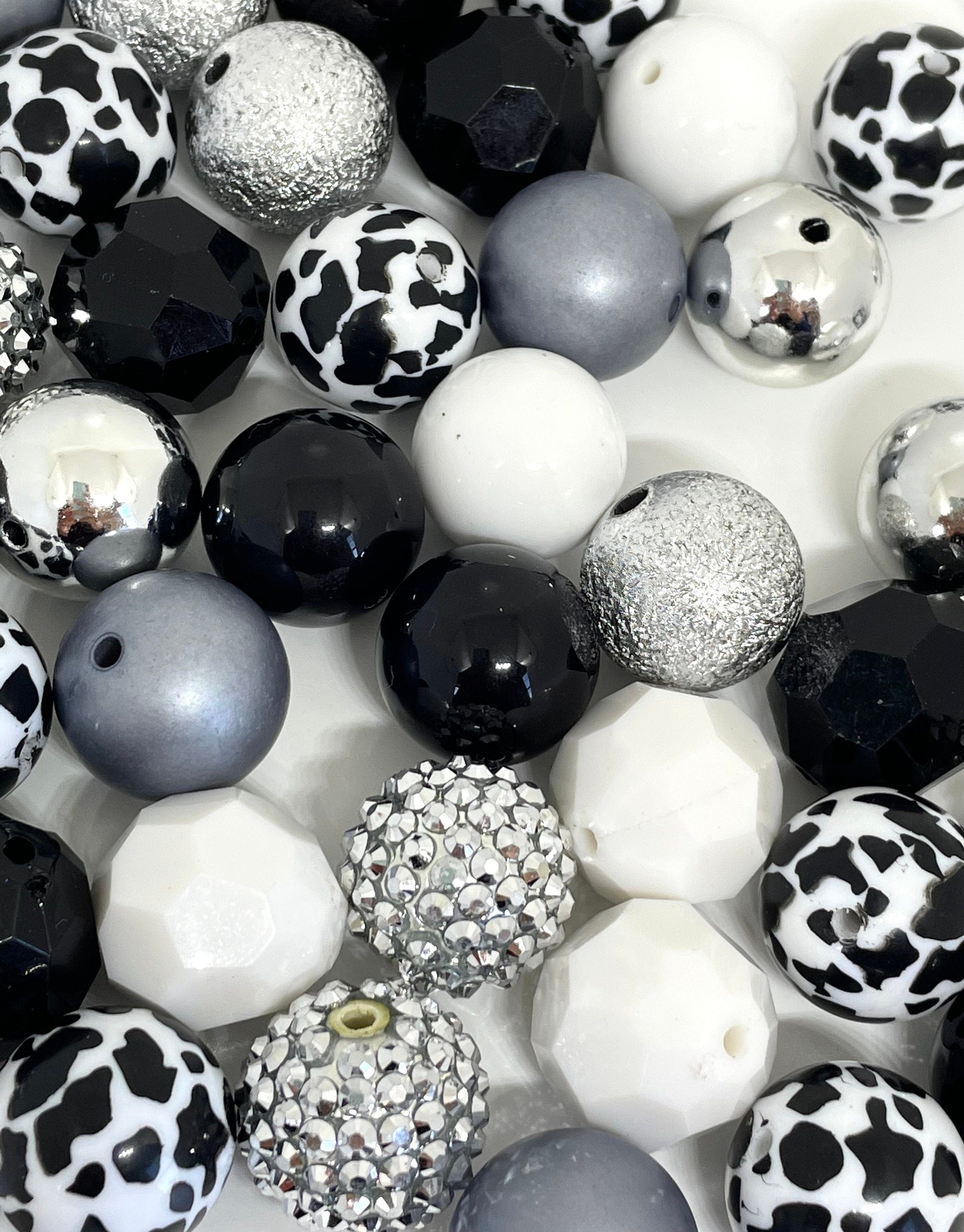 Black and White Bead Mix, Chunky Beads, 20mm Black and White Beads for Jewelry Making, Chunky Bead Necklace, Bead Assortment, Bead Variety