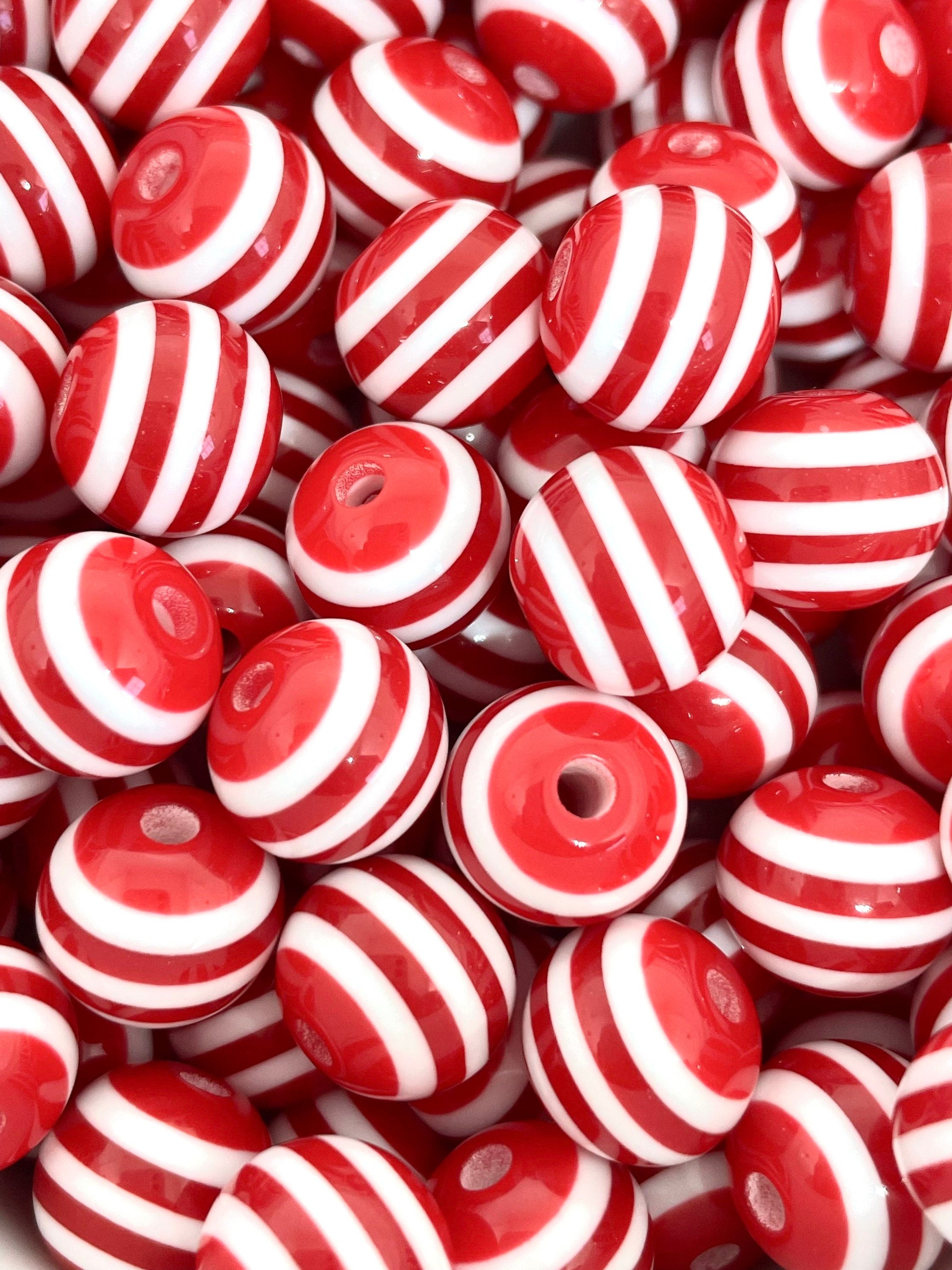 12mm Red and White Striped Candy Cane Beads
