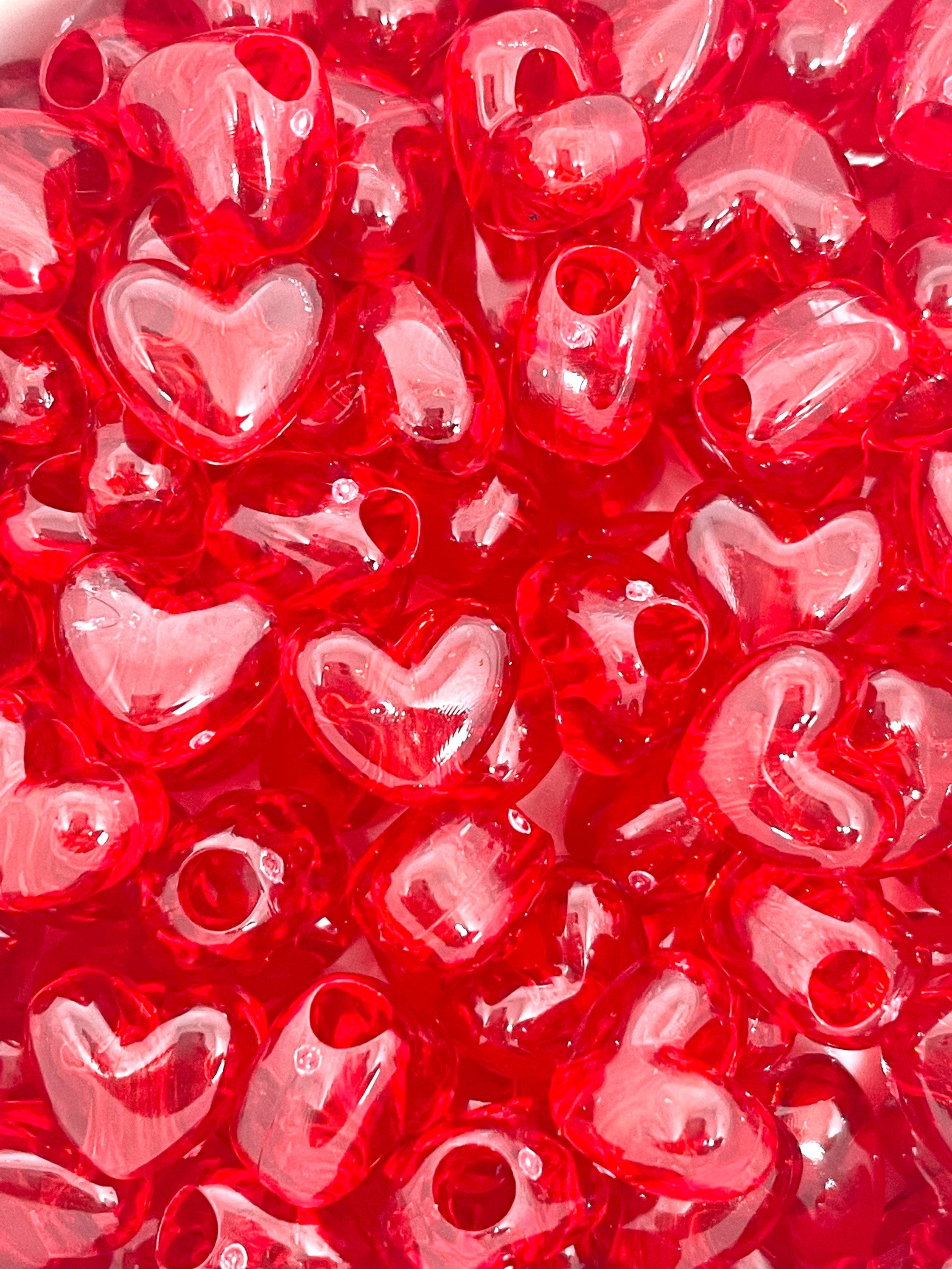Bright Red Heart Beads, Translucent Heart Beads for the Holidays, Heart Plastic Beads, Heart Spacer Beads for the Holidays, for Jewelry