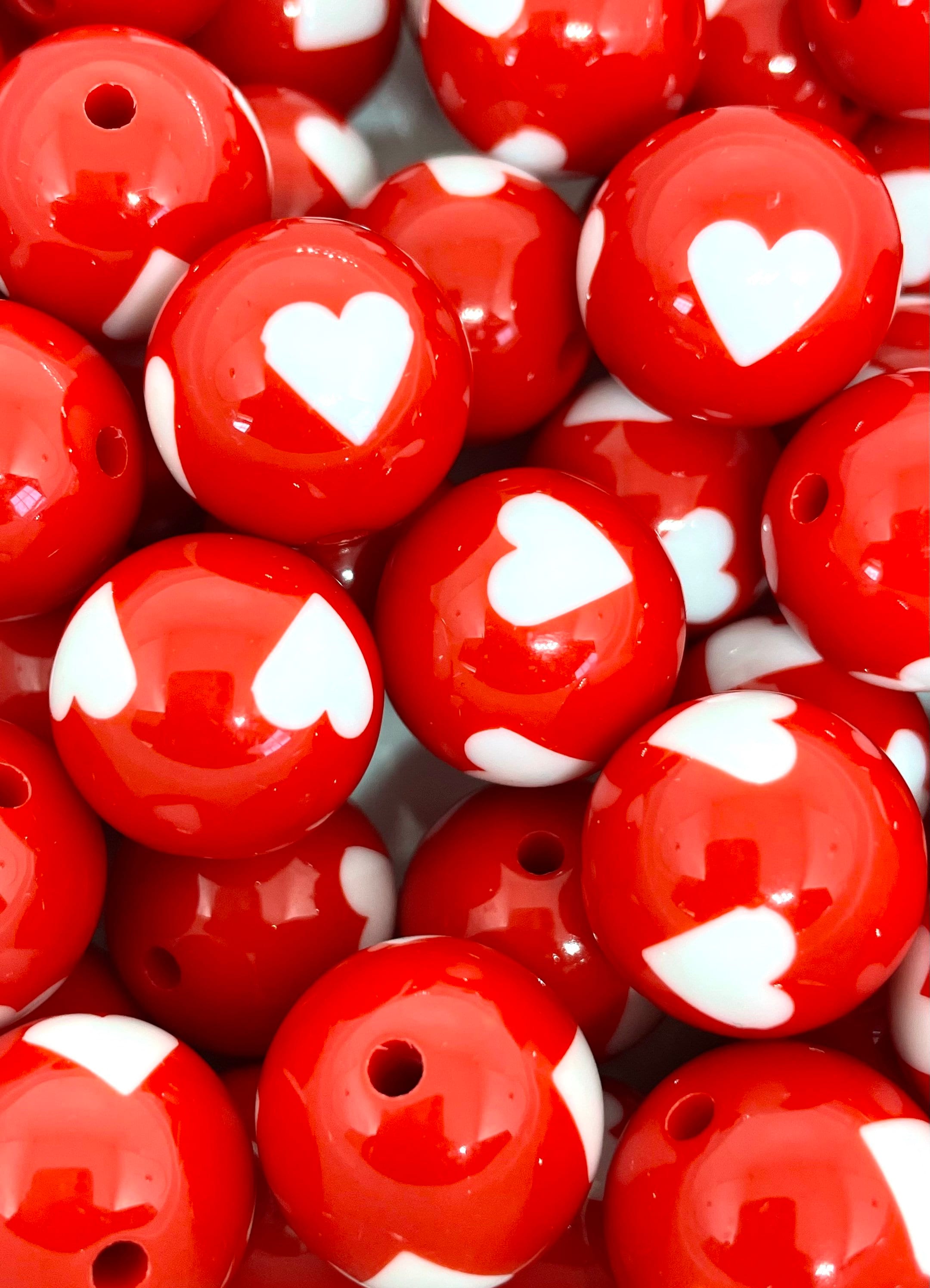 Bright Red Beads, Chunky Heart Beads, Large Round Beads for Chunky Necklace, 20mm Chunky Beads for Jewelry Making, Bubblegum Beads