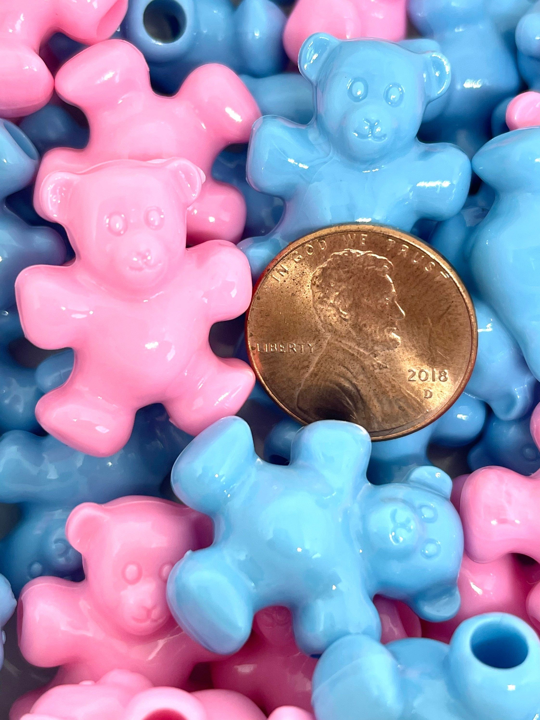 Baby Bear Beads, Gender Reveal Beads, Pink and Blue Beads for Jewelry Making, for Gender Party, Animal Beads, Boy Beads, Girl Beads