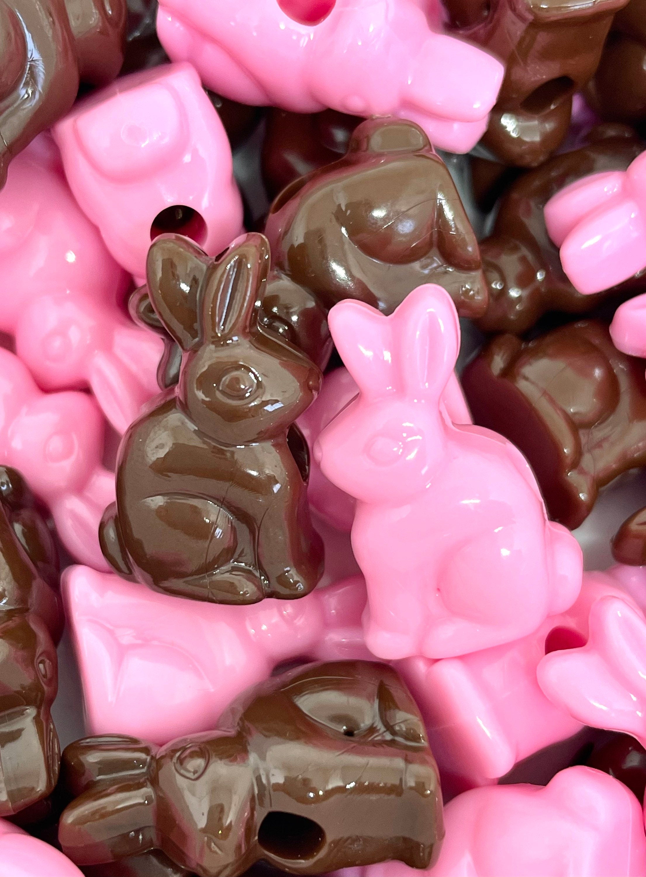 Chocolate Bunny Beads, Animal Beads for Easter, Easter Beads, Pink and Brown Beads for Jewelry Making, Pet Beads, Large Hole Beads