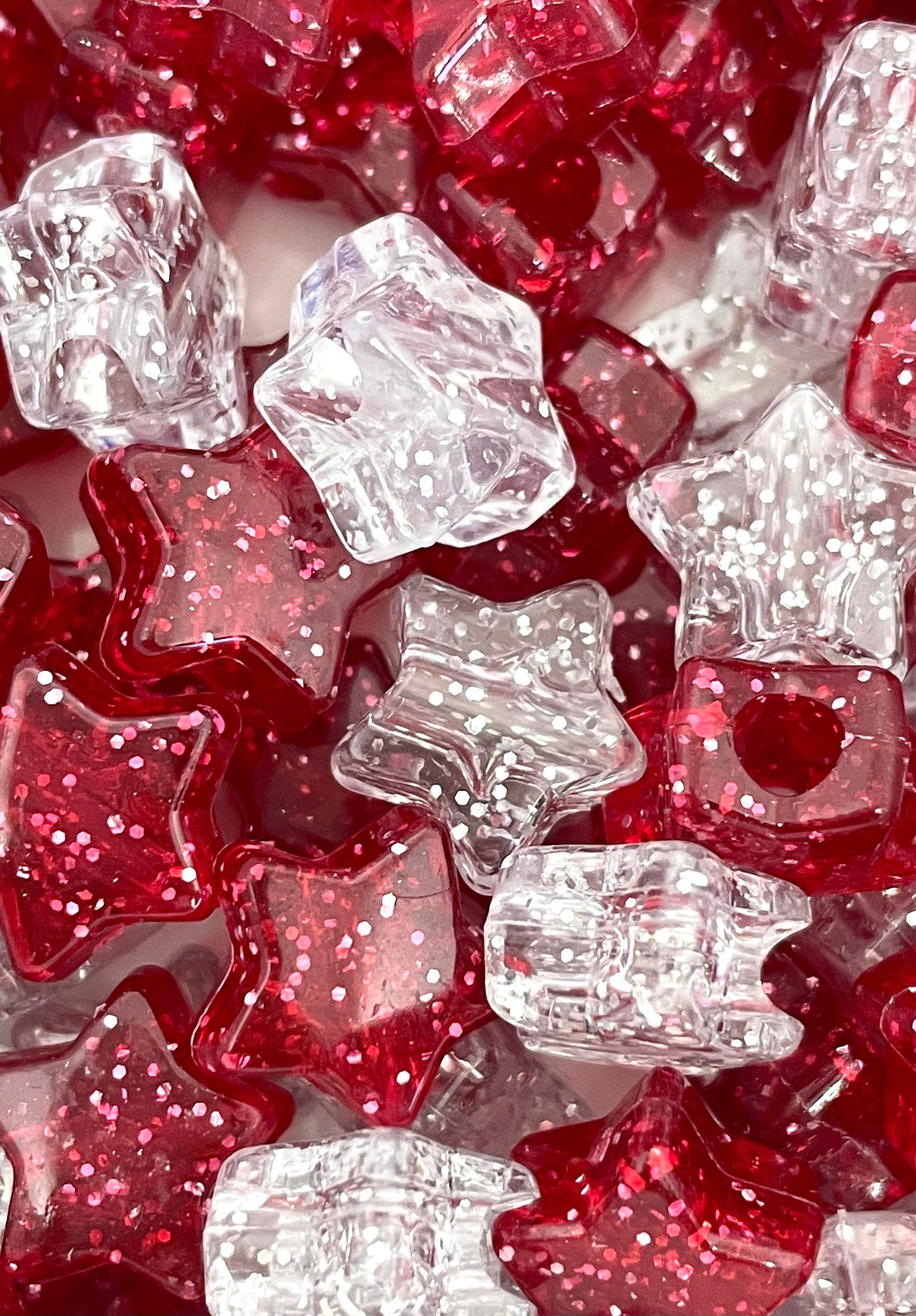 Christmas Star Candy Cane Sparkle Bead Mix for Jewelry Making, Christmas Beads for Garland, Red and White Beads, Peppermint Beads