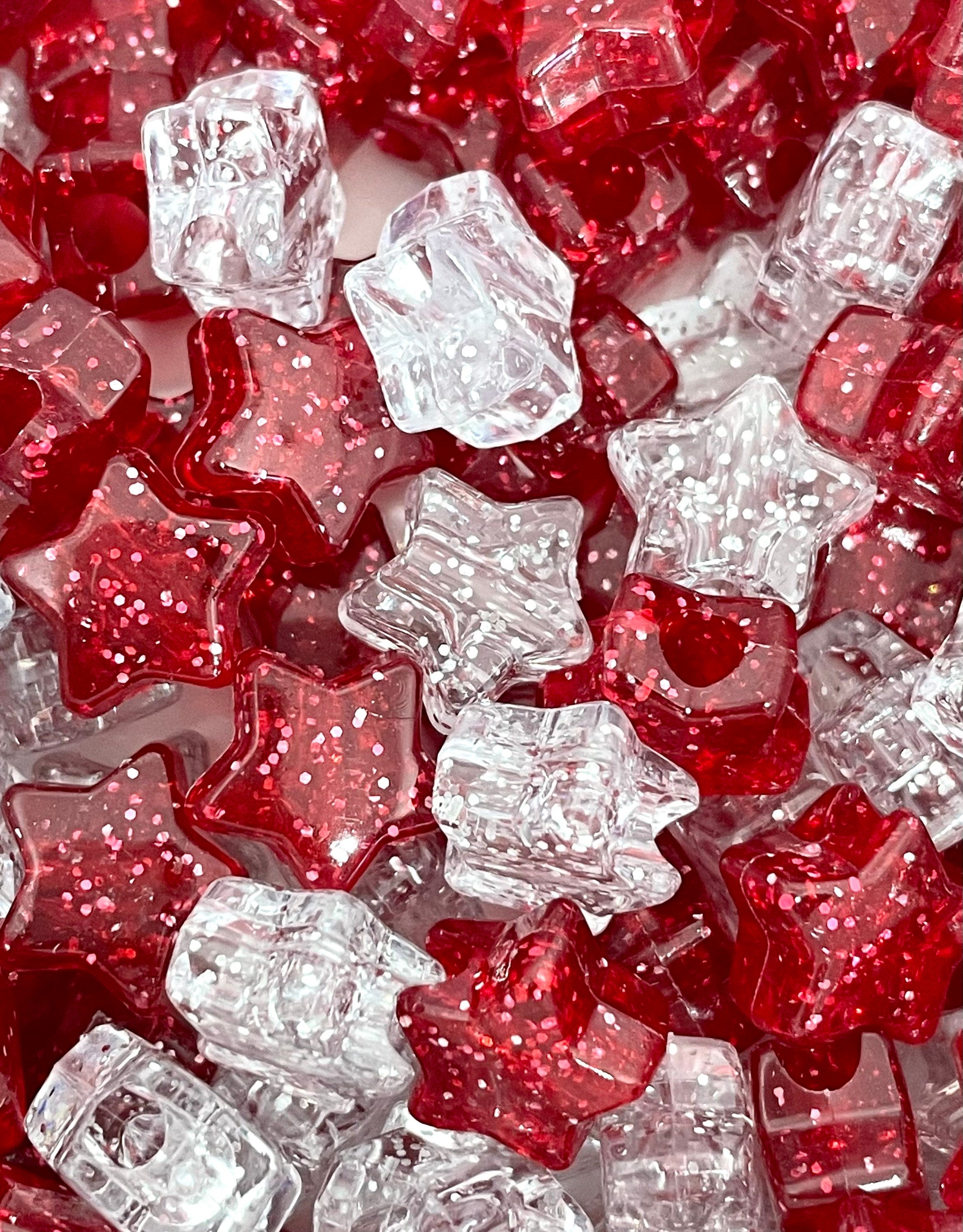 Christmas Star Candy Cane Sparkle Bead Mix for Jewelry Making, Christmas Beads for Garland, Red and White Beads, Peppermint Beads