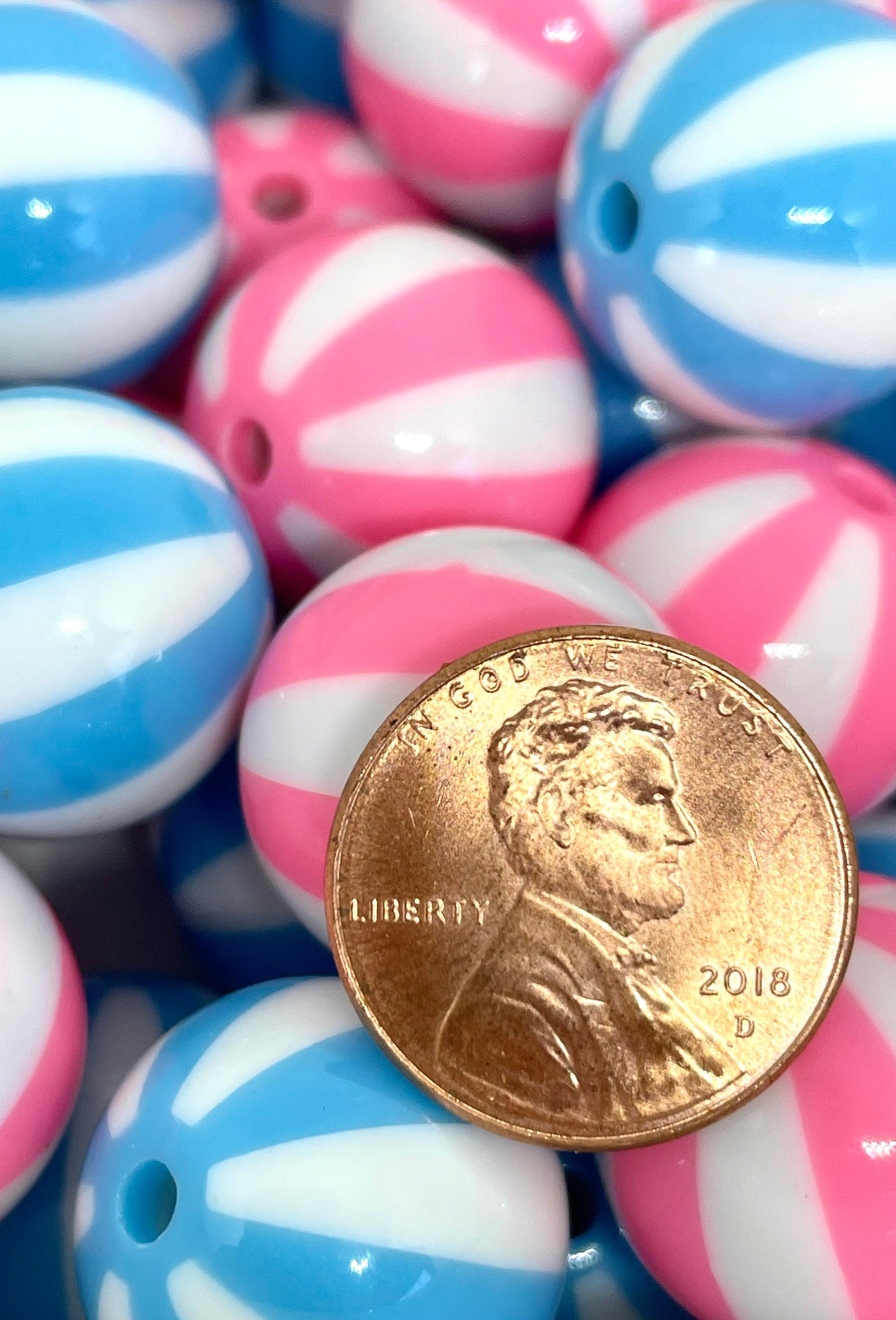 Cotton Candy Beach Ball Beads, Gender Reveal Beads for Party, Chunky Beads for Jewelry Making, Pink and Blue Beads, 20mm Beads, Kawaii Beads
