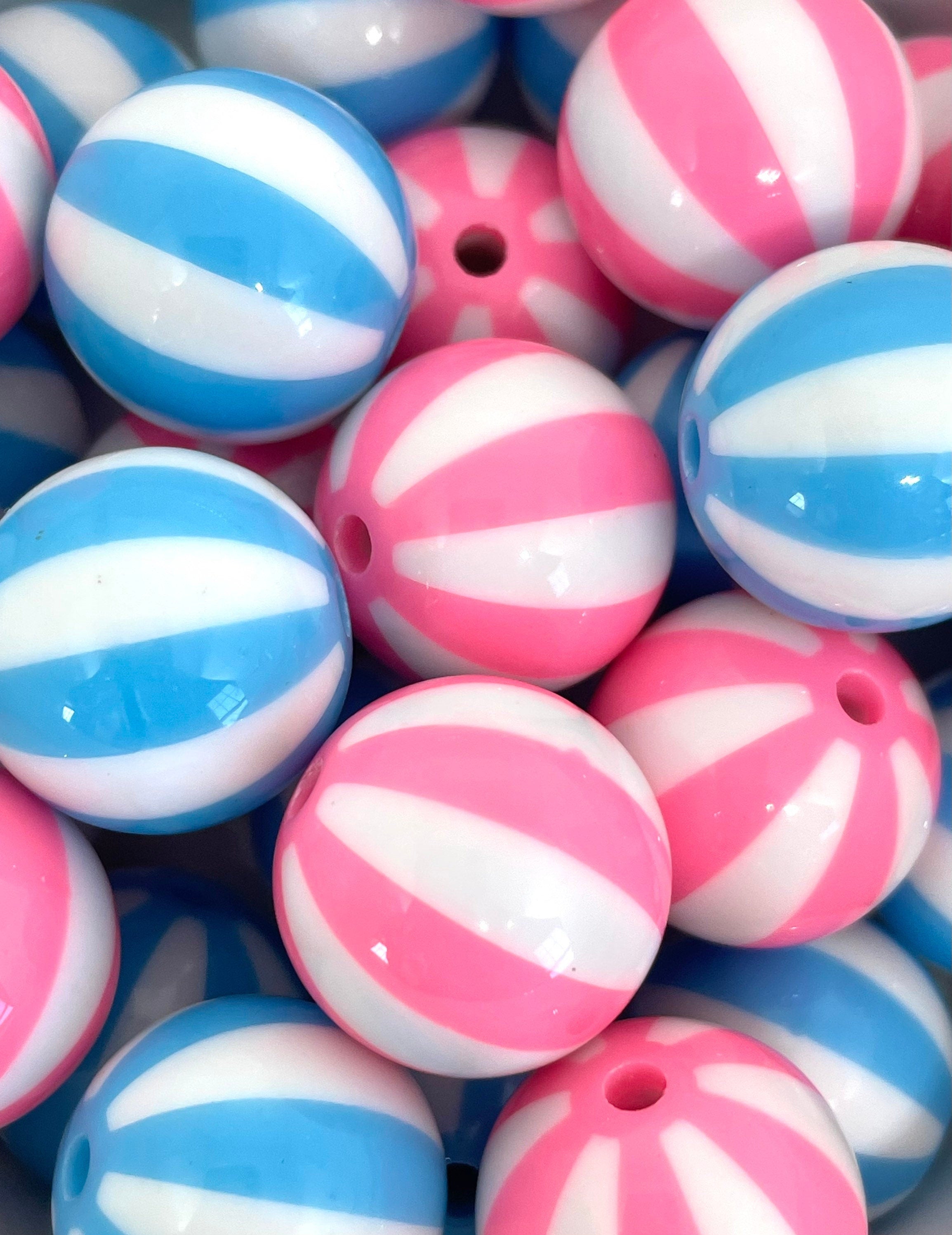 Cotton Candy Beach Ball Beads, Gender Reveal Beads for Party, Chunky Beads for Jewelry Making, Pink and Blue Beads, 20mm Beads, Kawaii Beads